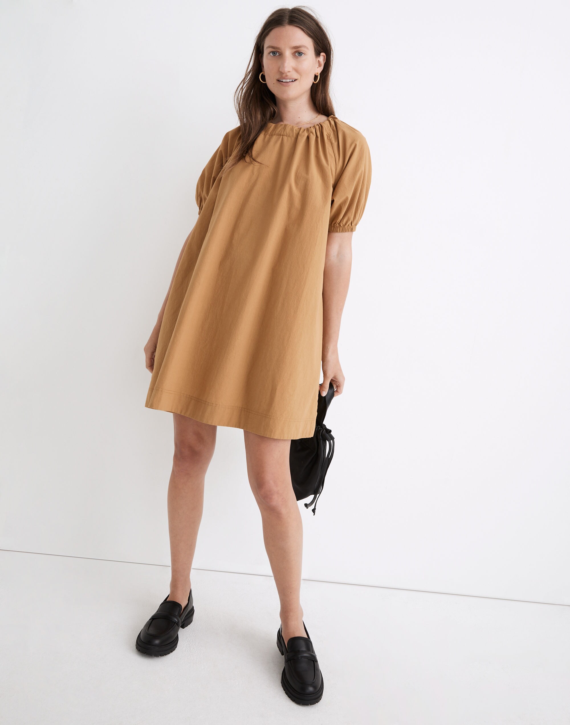 Crinkle Poplin Puff-Sleeve Mini Dress