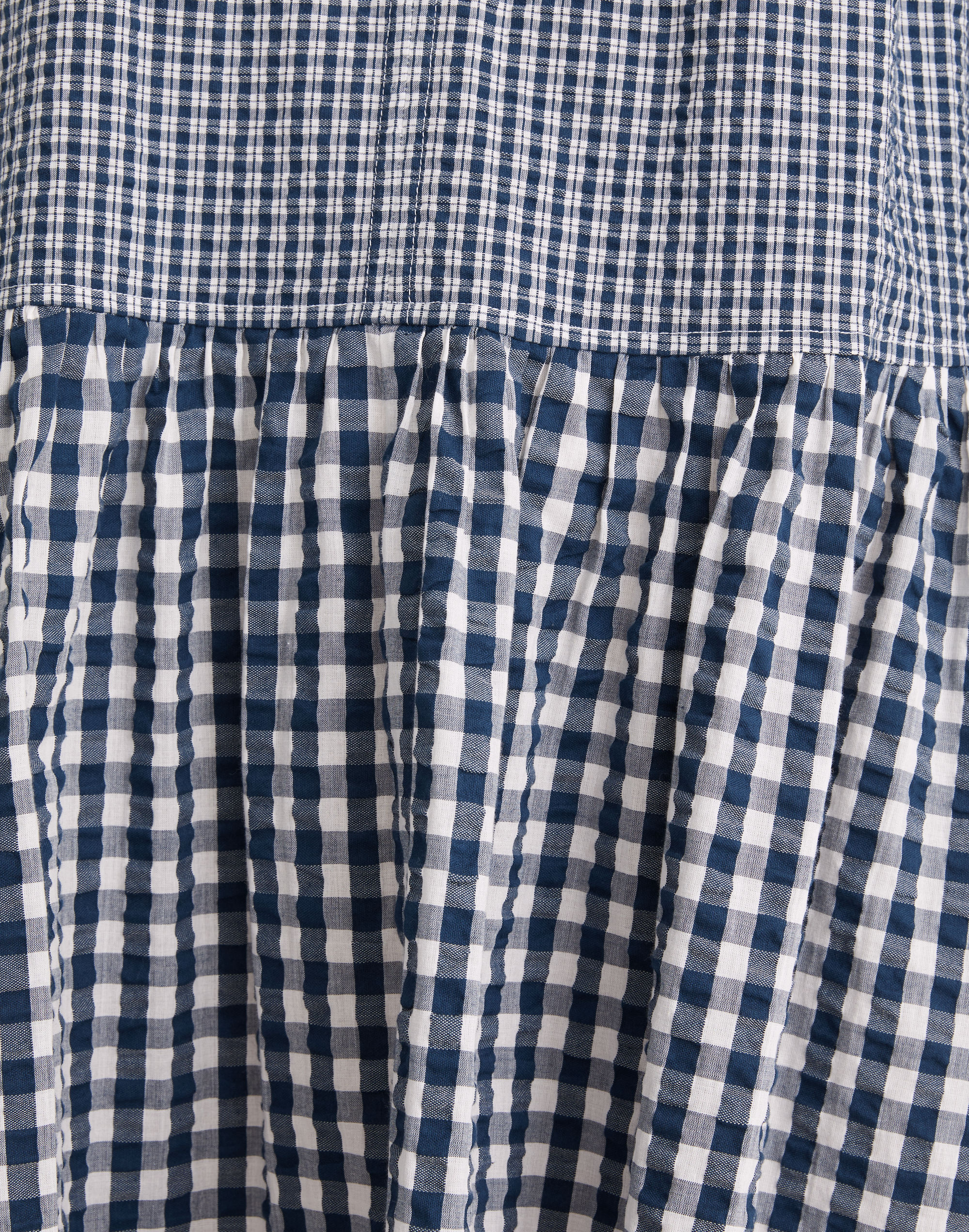 Seersucker V-Neck Mini Dress in Gingham Check