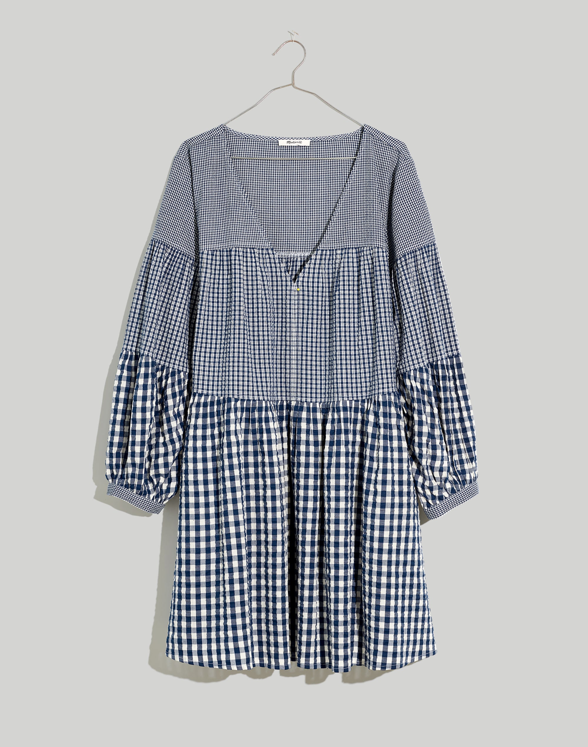 Seersucker V-Neck Mini Dress in Gingham Check