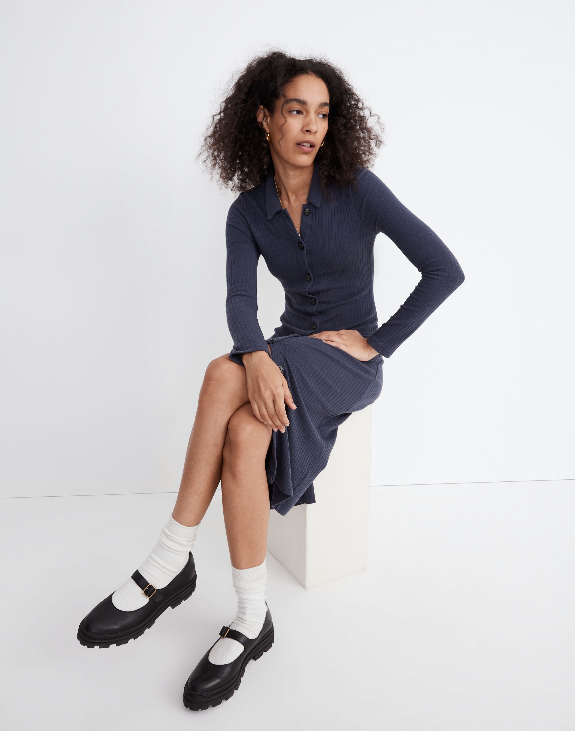 Button-Front Midi Shirtdress