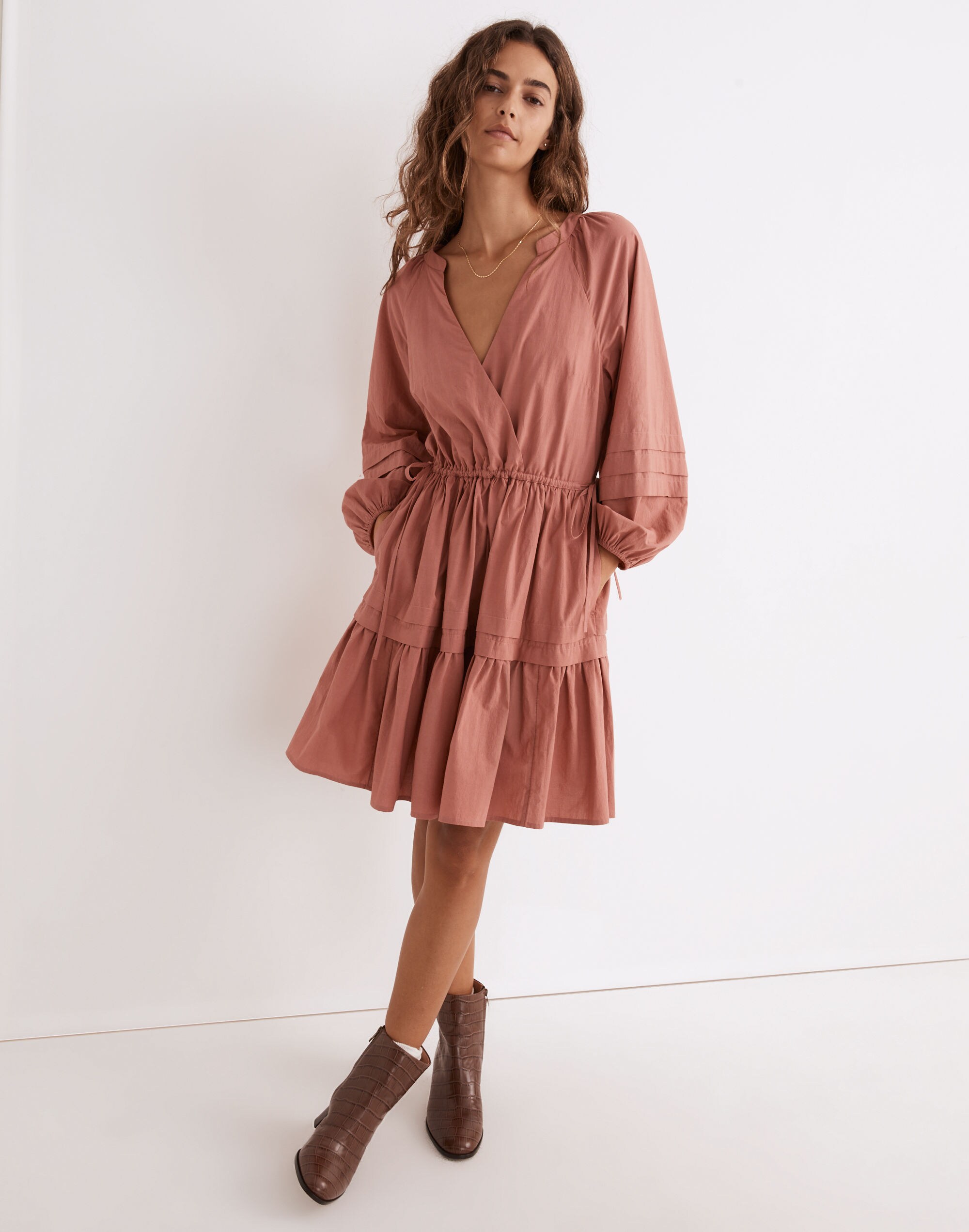 Crinkle Poplin Wrap Mini Dress