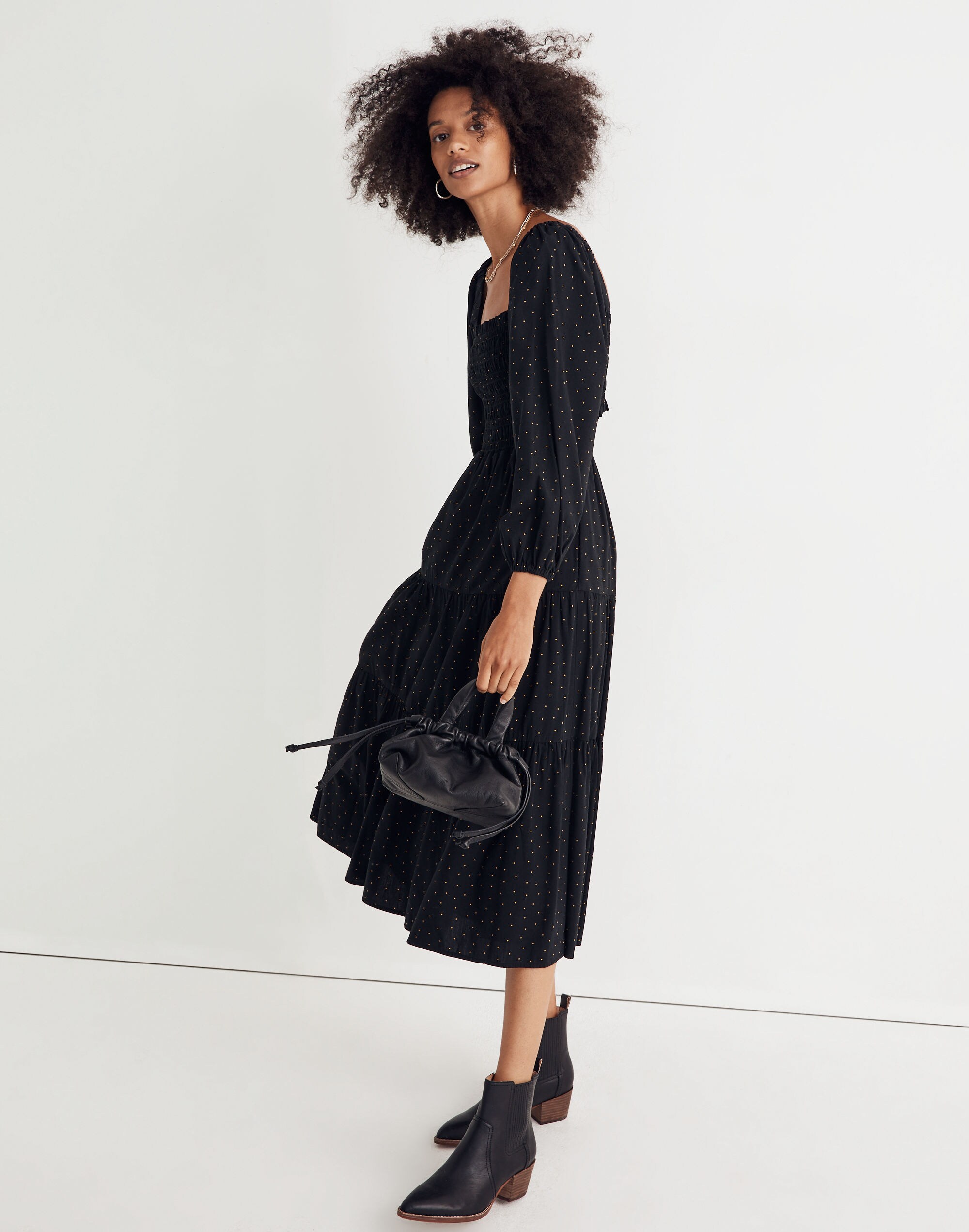 Petite Lucie Tiered Midi Dress in Dot