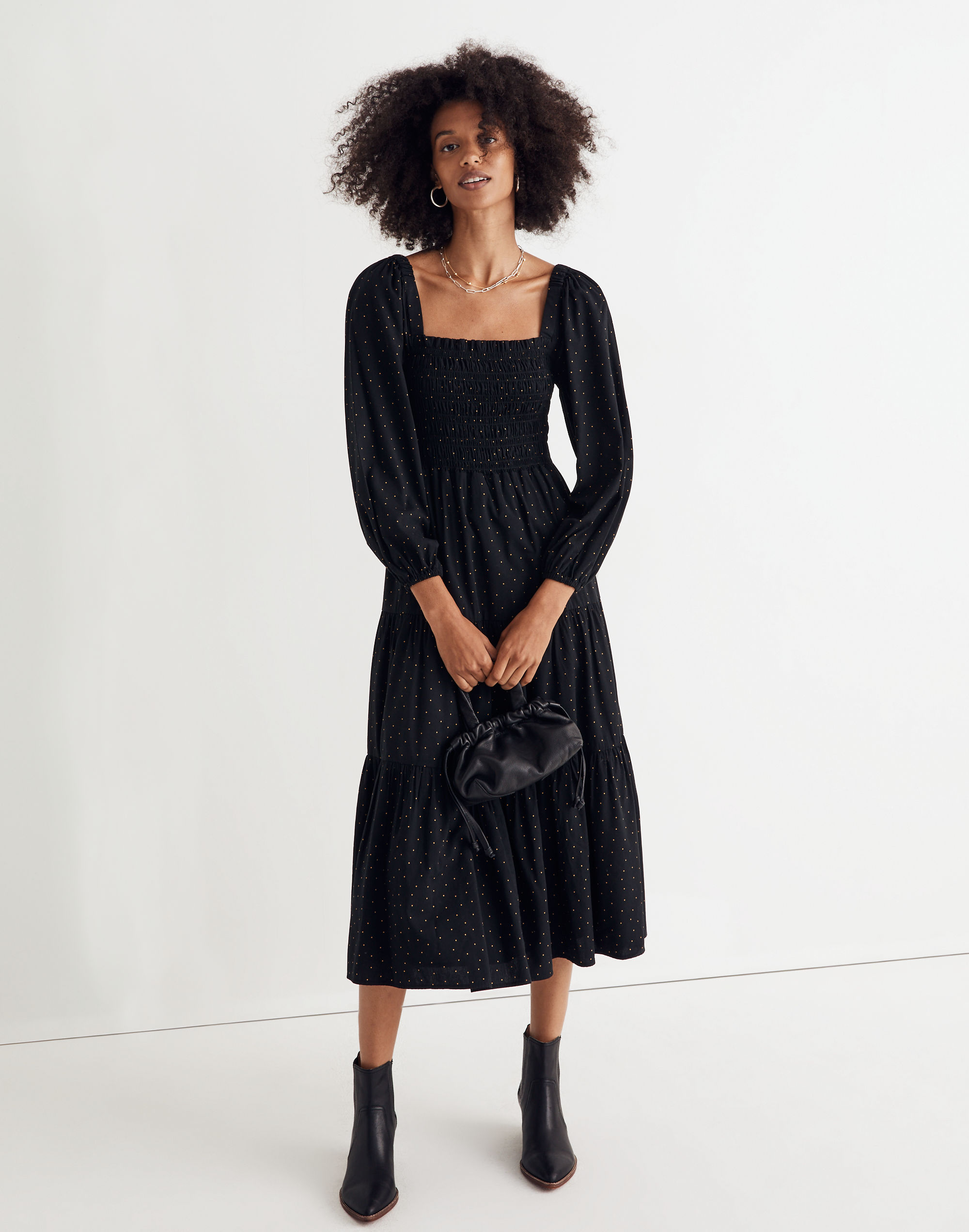 lucie tiered midi dress in dot