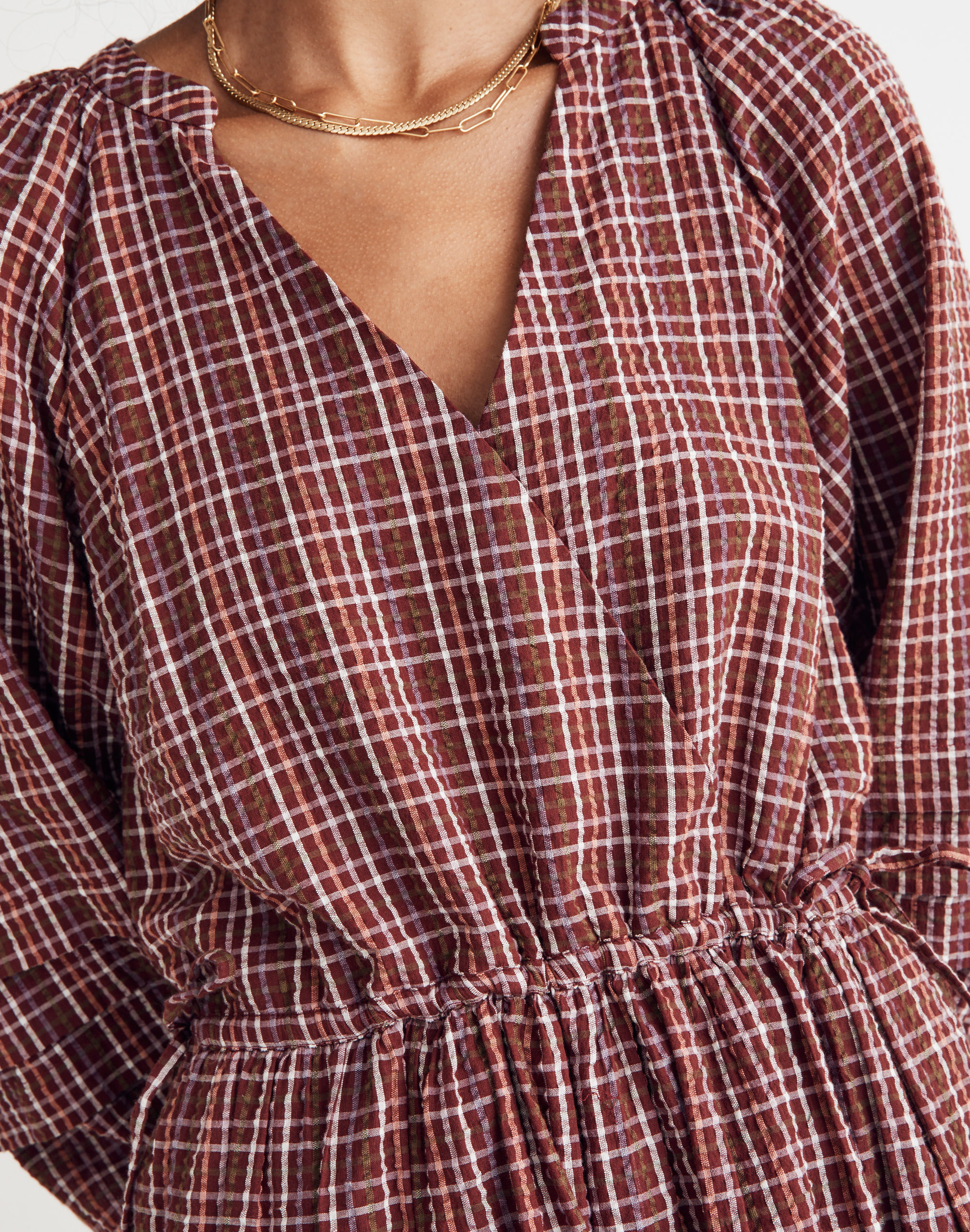 Petite Seersucker Wrap Mini Dress