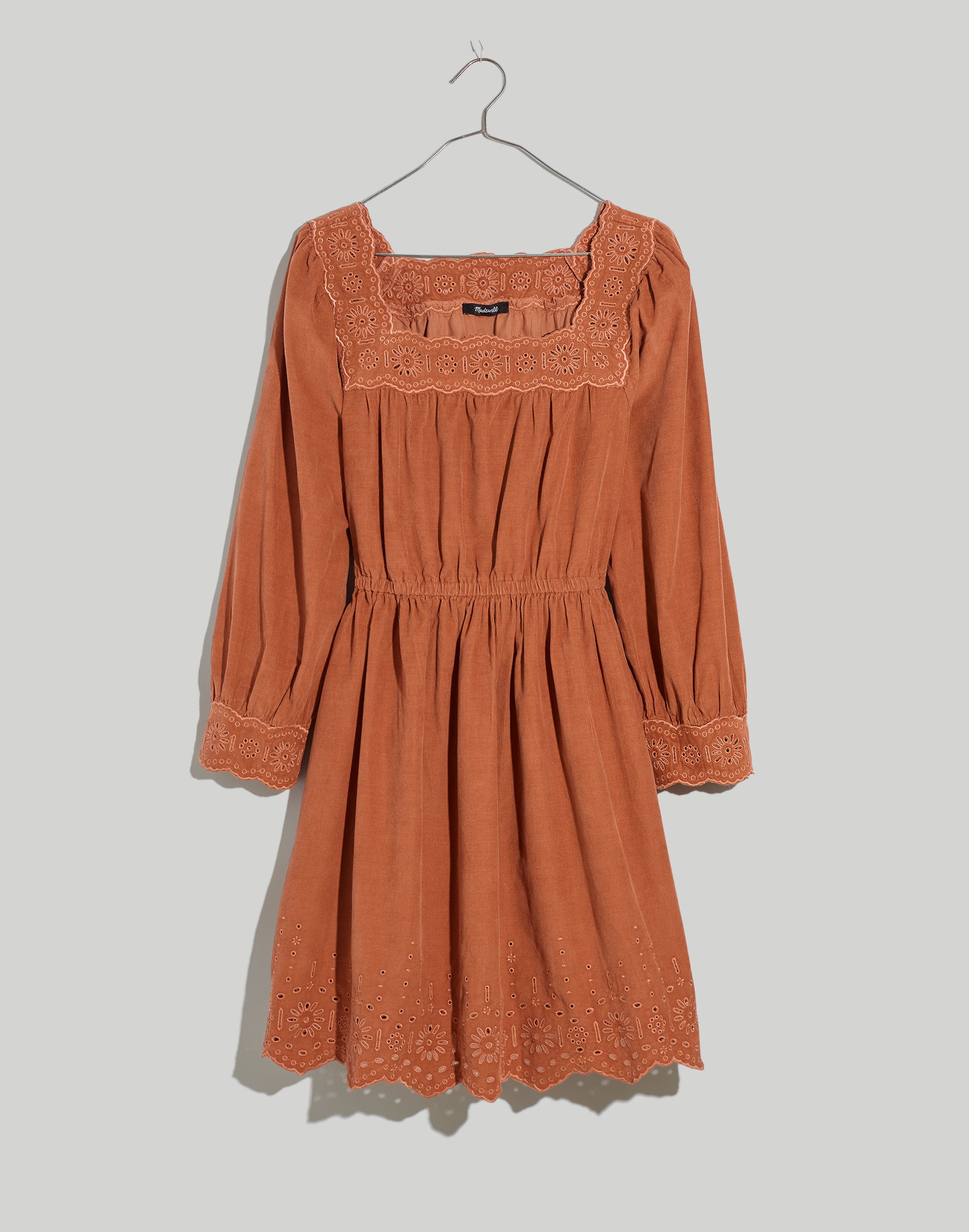 Petite Embroidered Corduroy Square-Neck Mini Dress