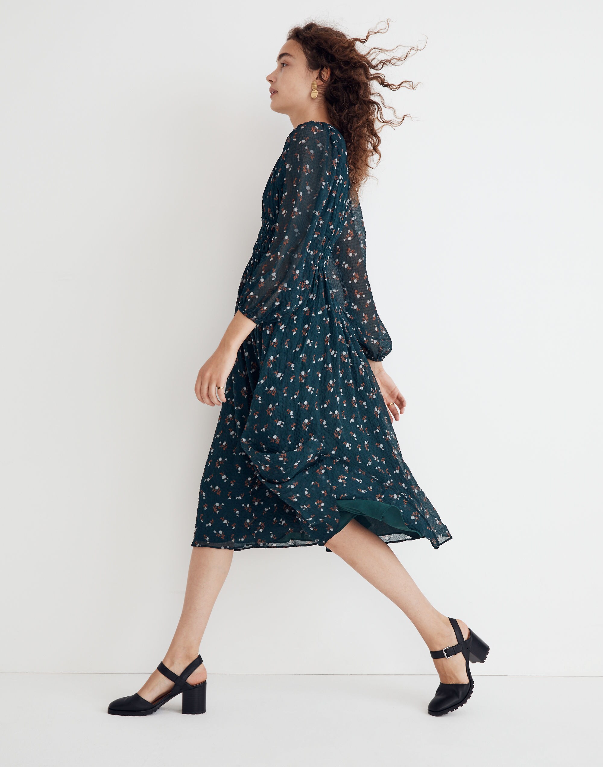 Seersucker Sophia Midi Dress in Woodland Floral