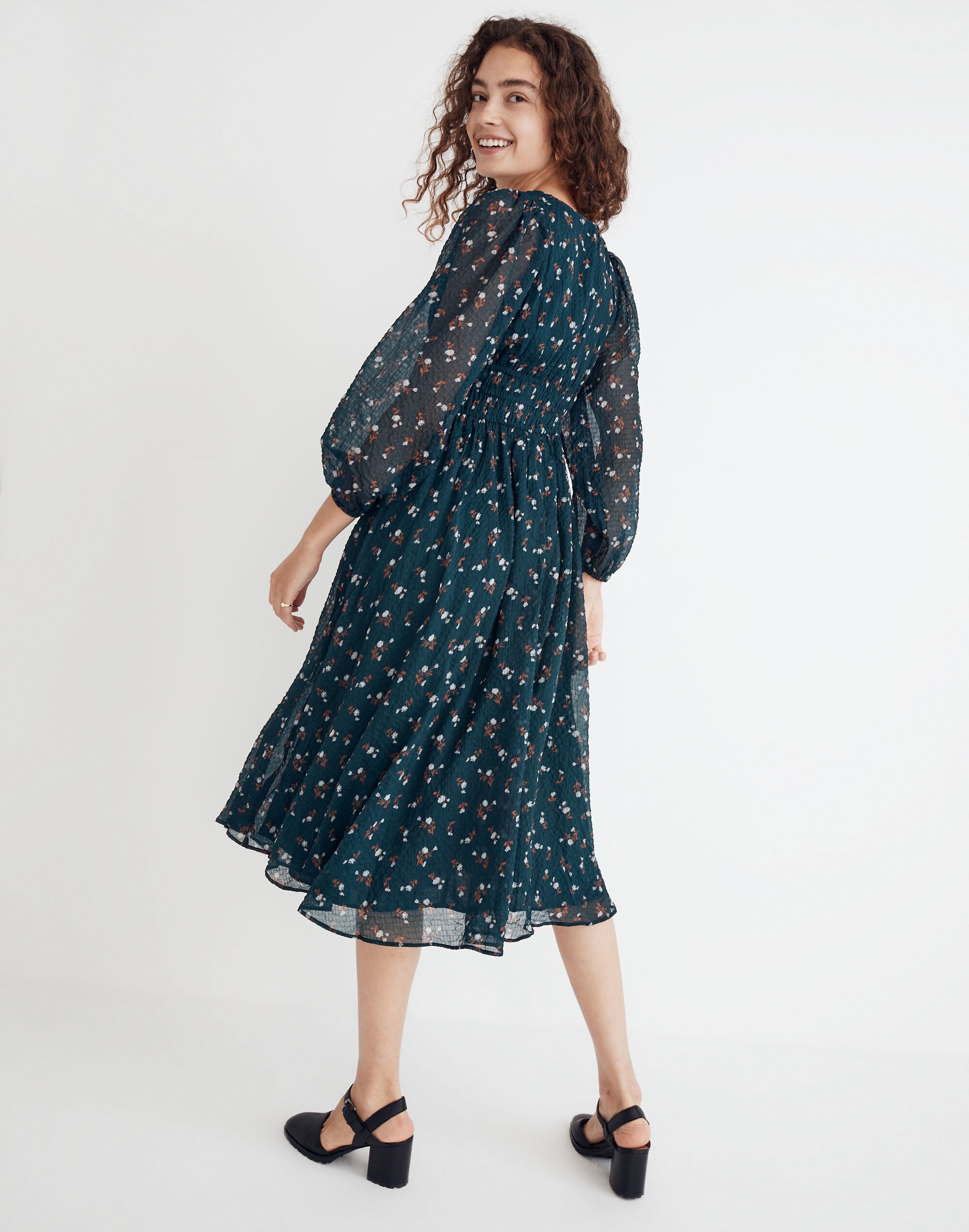 Seersucker Sophia Midi Dress in Woodland Floral