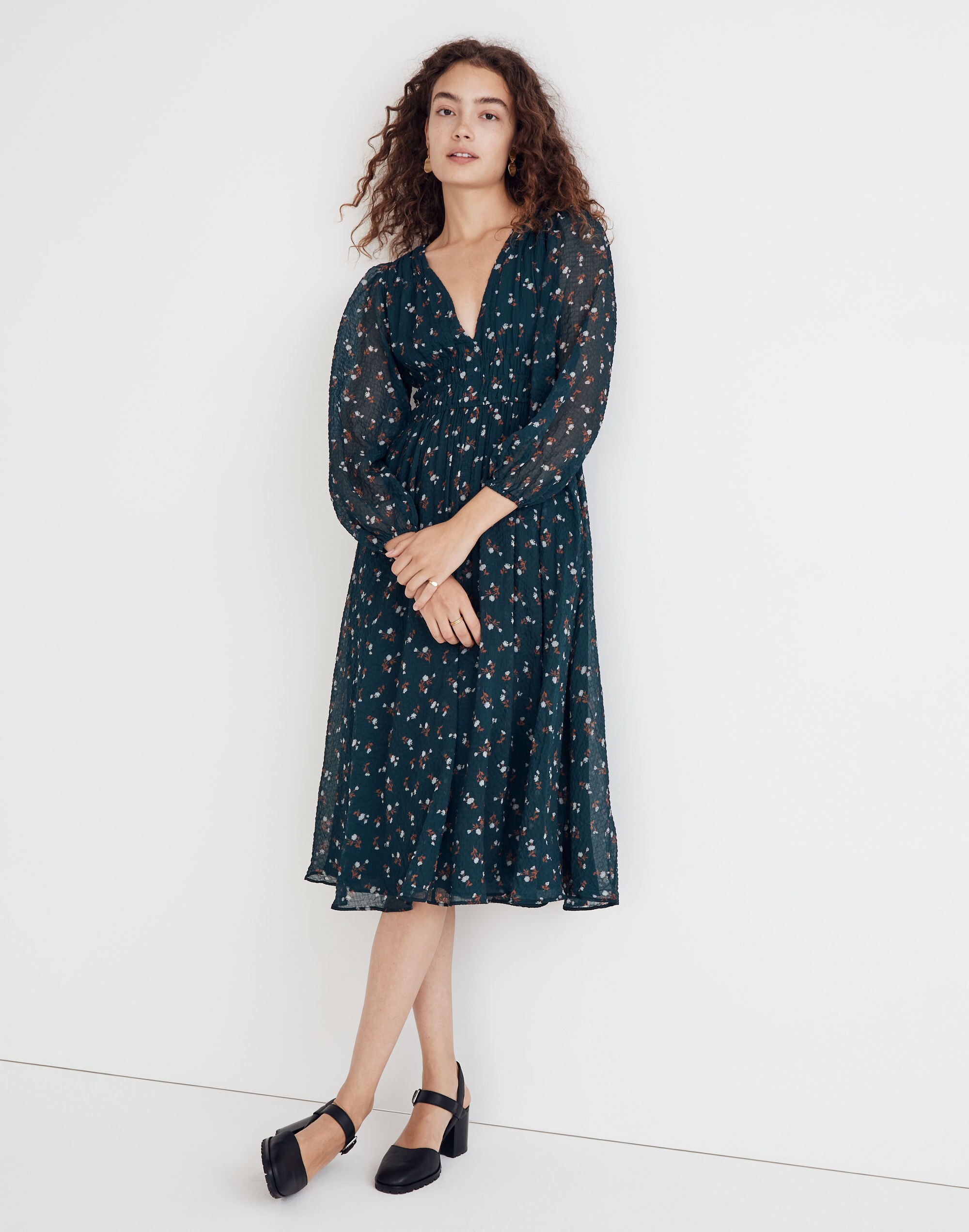 Seersucker Sophia Midi Dress in Woodland Floral