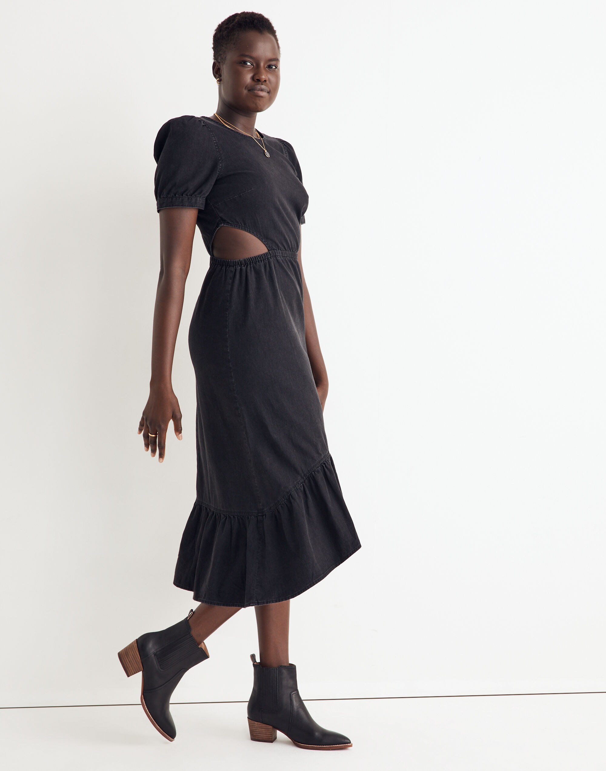 Denim Cutout Midi Dress in Mulgrove Wash