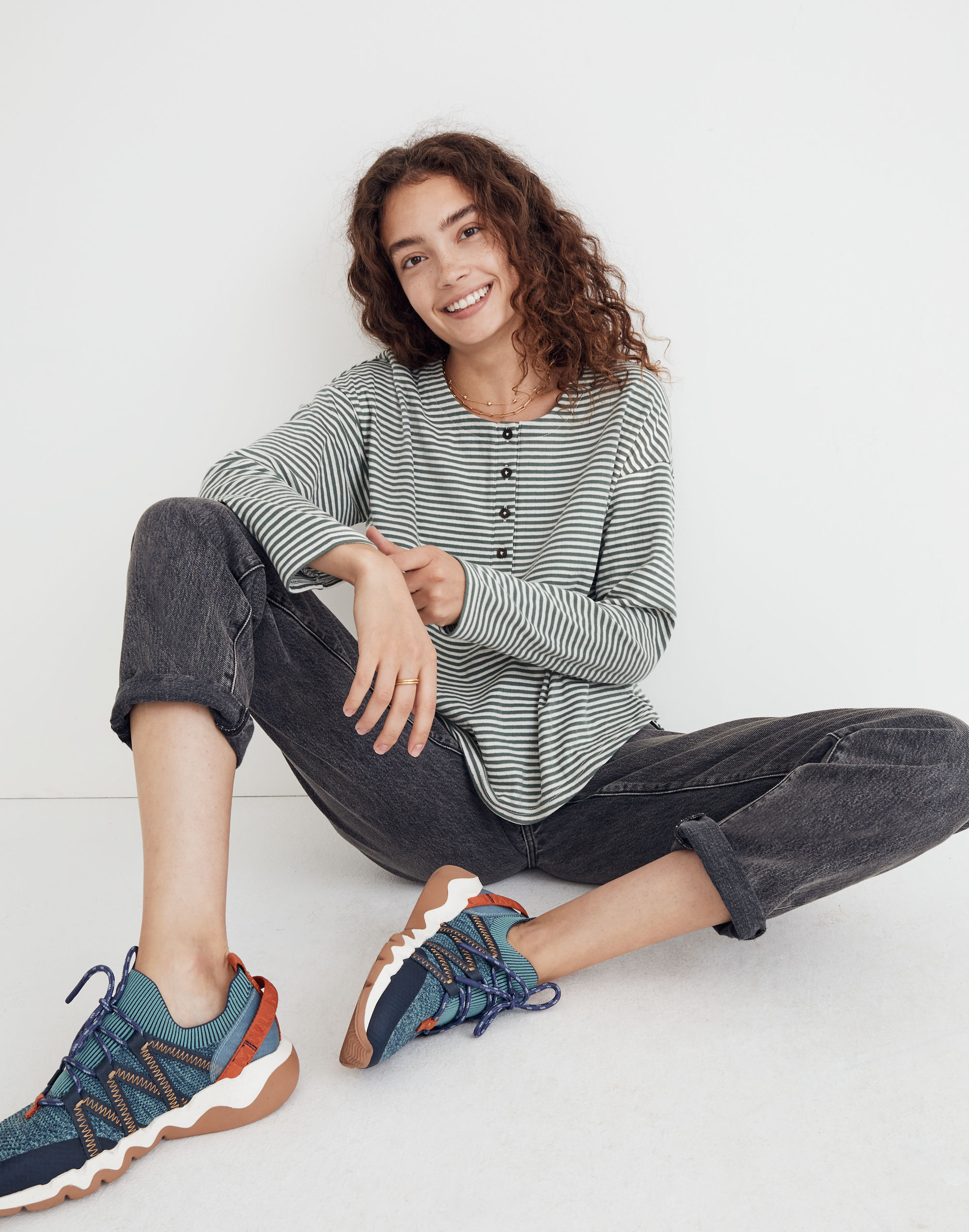 Double-Faced Henley Tee in Stripe