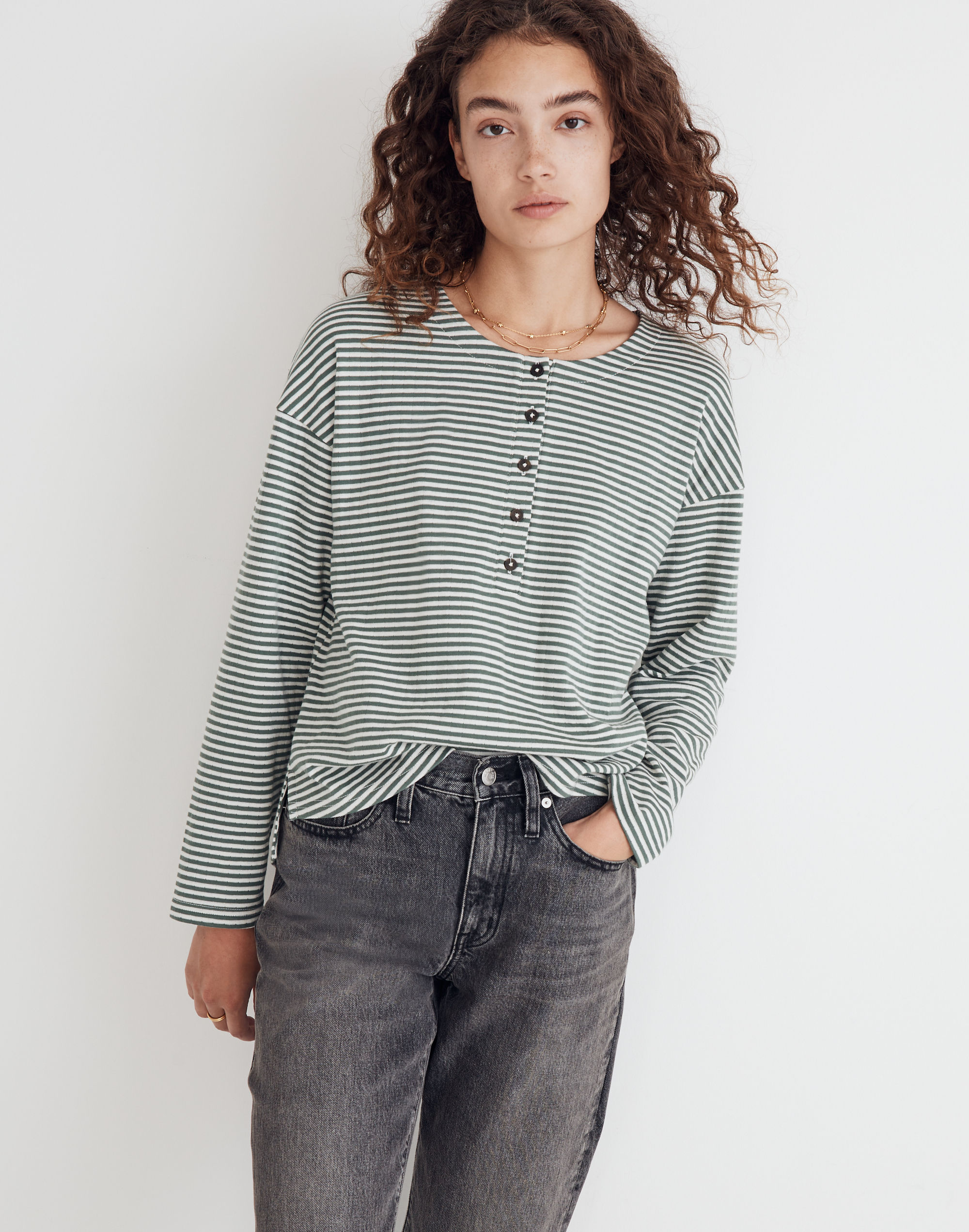Double-Faced Henley Tee in Stripe
