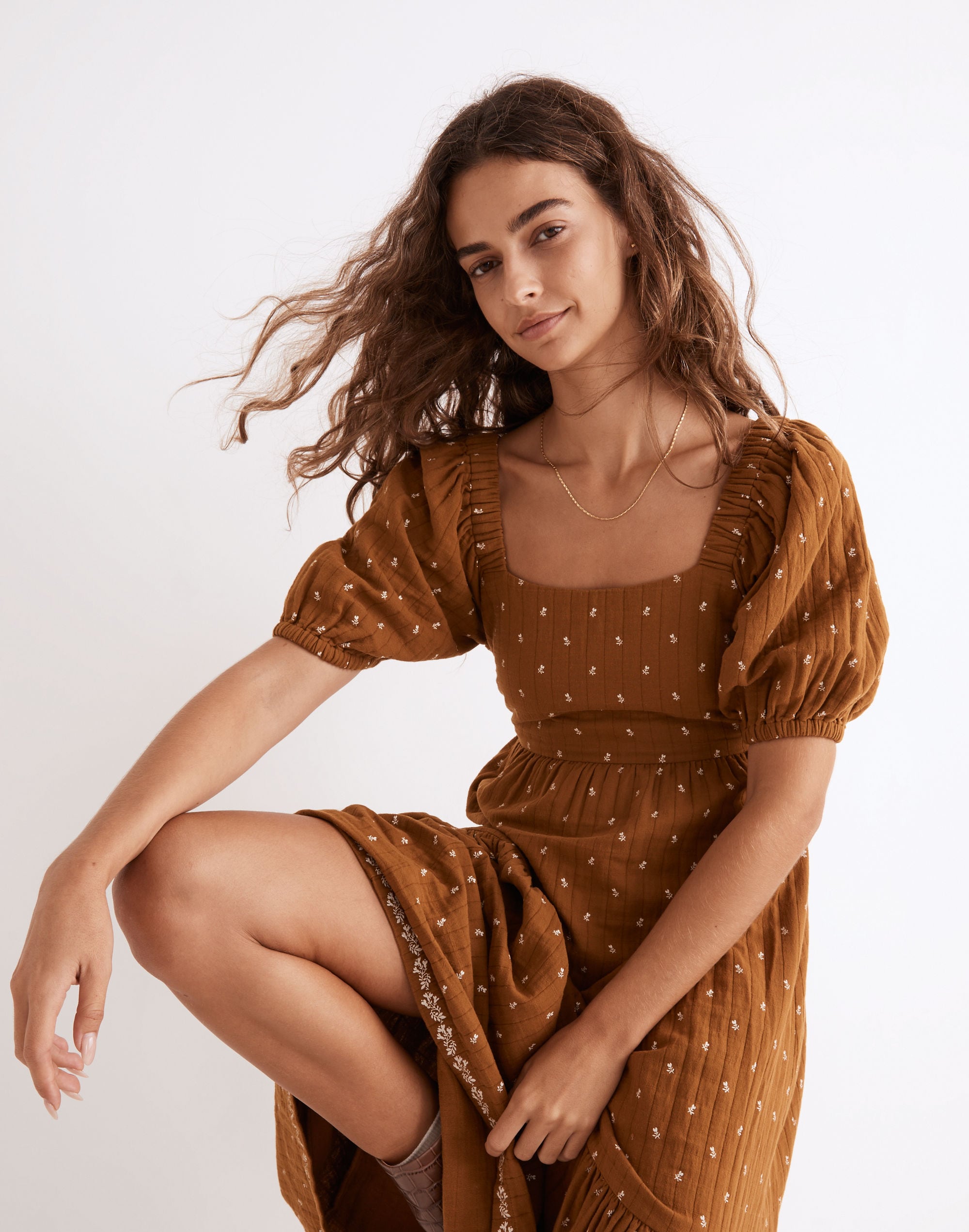 Quilted Tiered Midi Dress in Welsh Blossoms