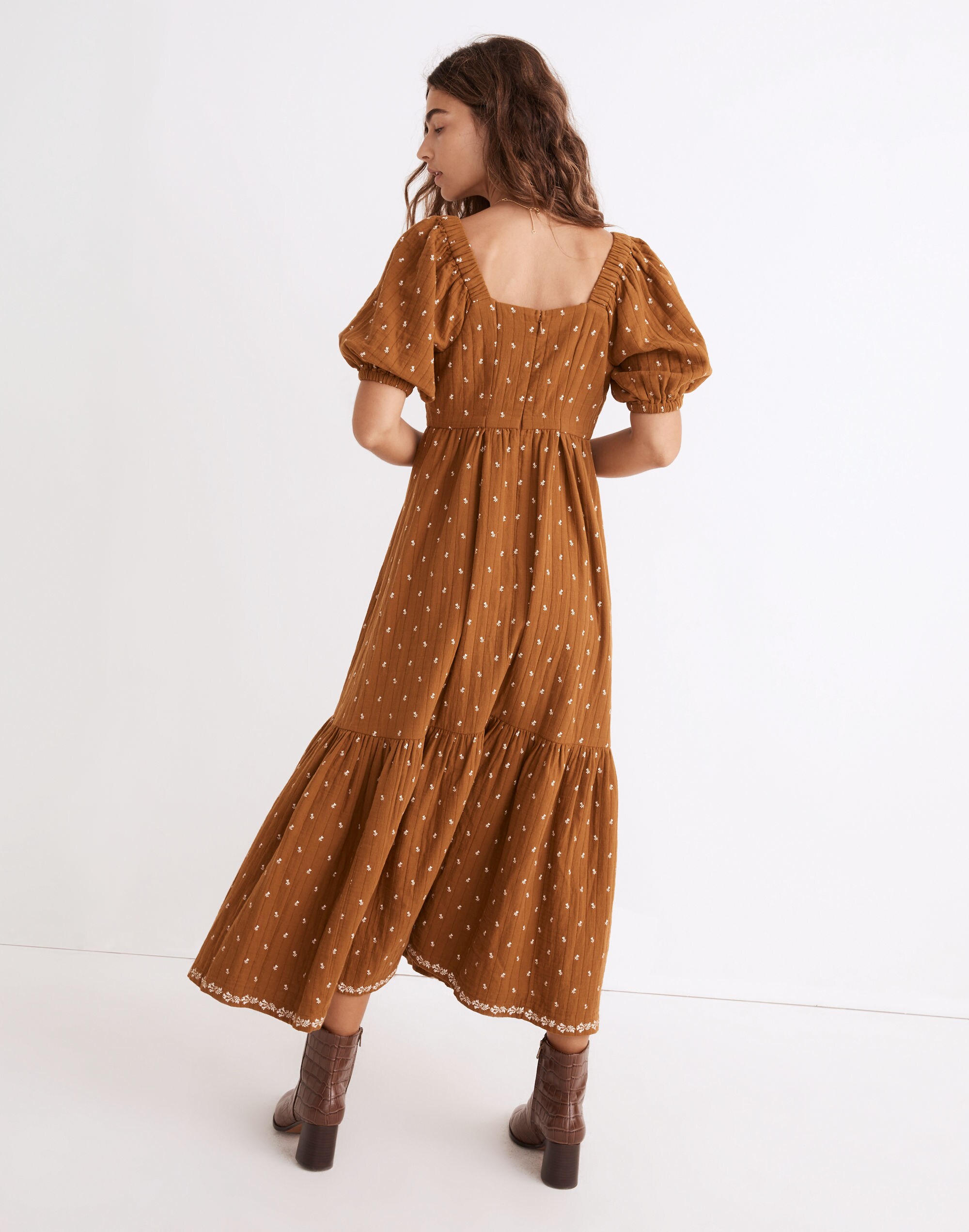 Quilted Tiered Midi Dress in Welsh Blossoms