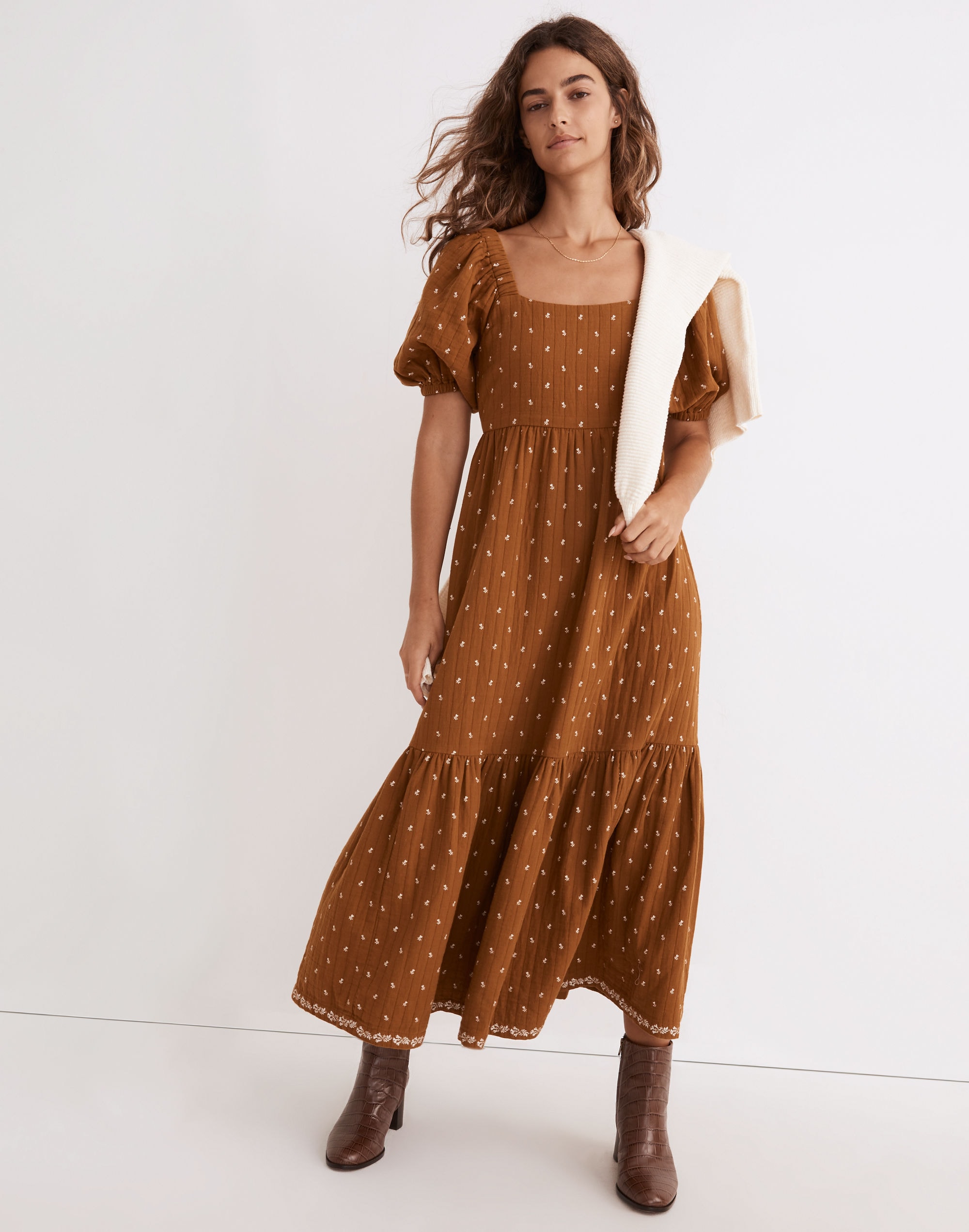 Quilted Tiered Midi Dress in Welsh Blossoms