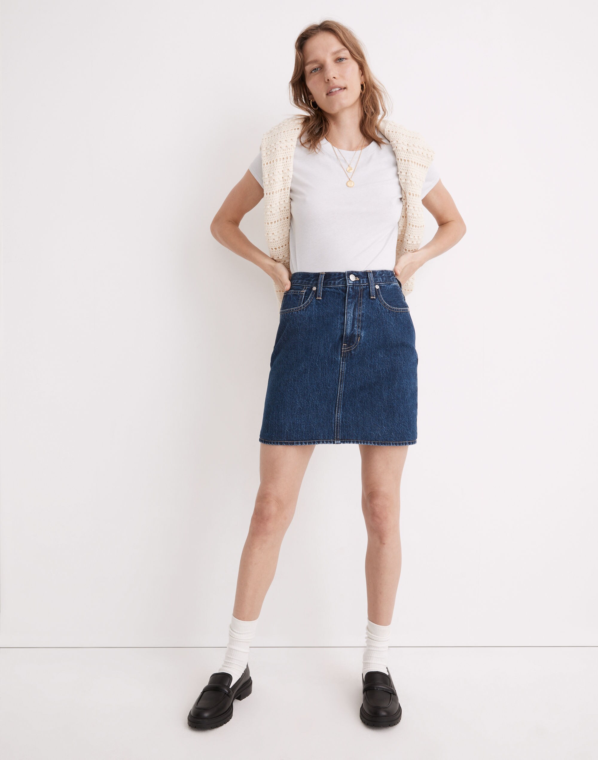 Denim High-Waist Straight Mini Skirt in Sunberry Wash