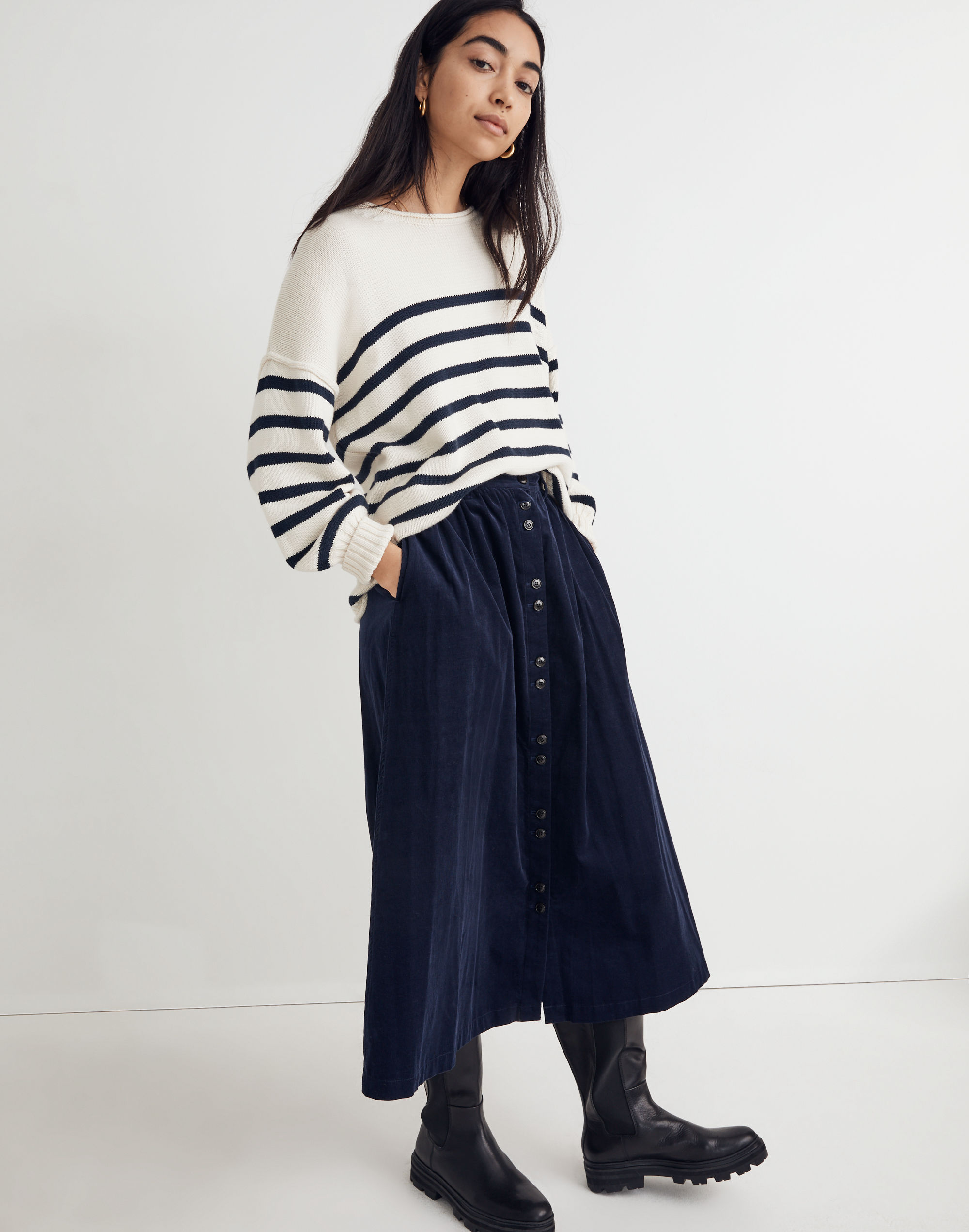 Baby Corduroy Button-Front Midi Skirt