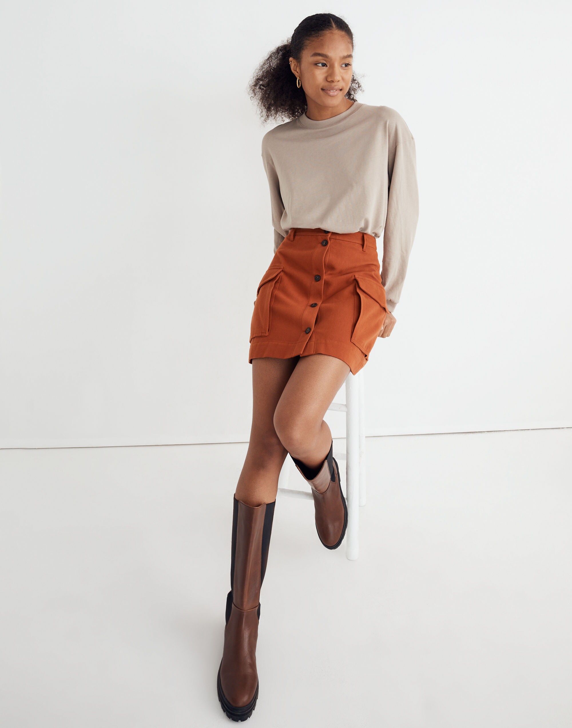Drapey Moleskin Cargo Mini Skirt