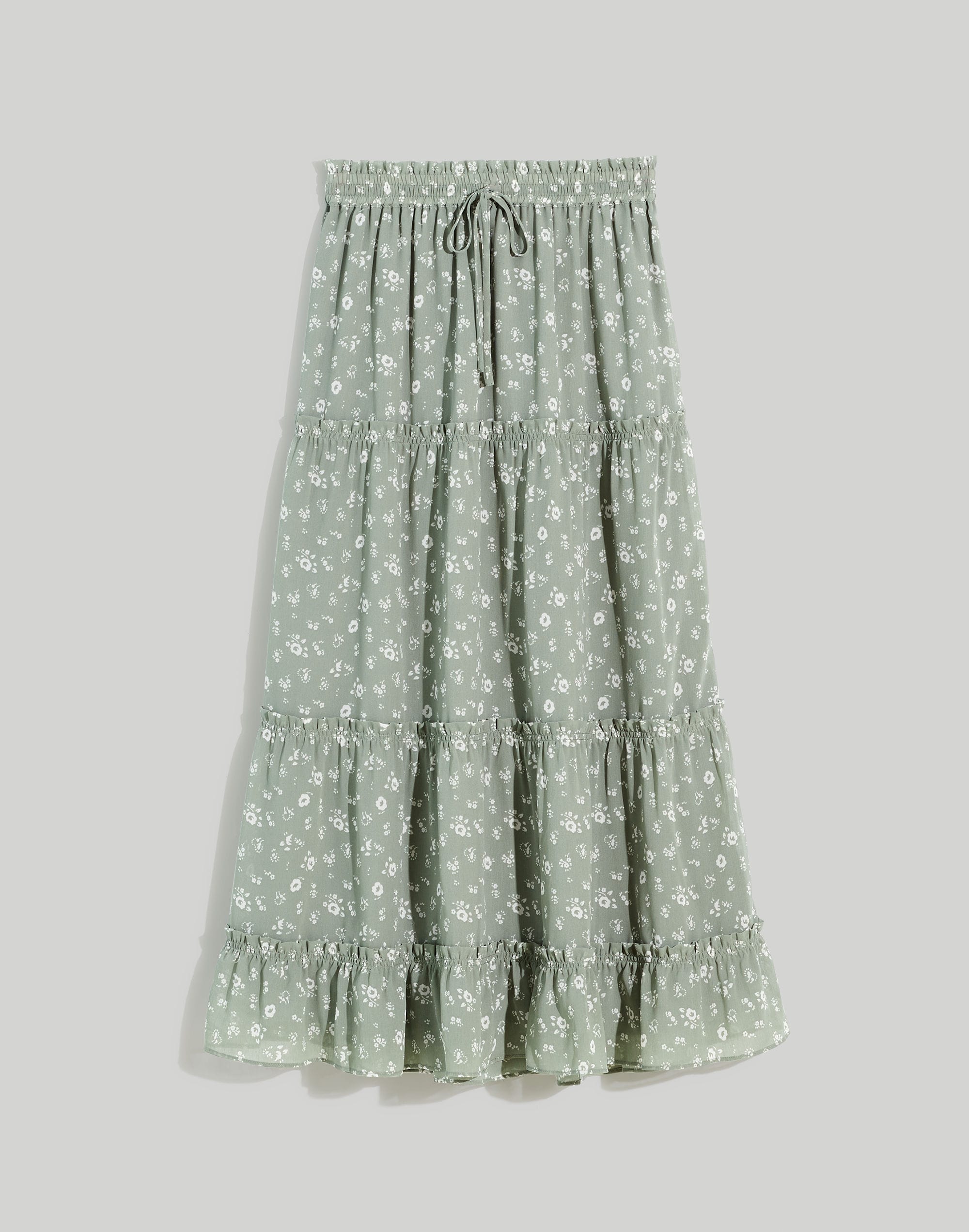 Pull-on Ruffle Tiered Maxi Skirt in Cottage Garden