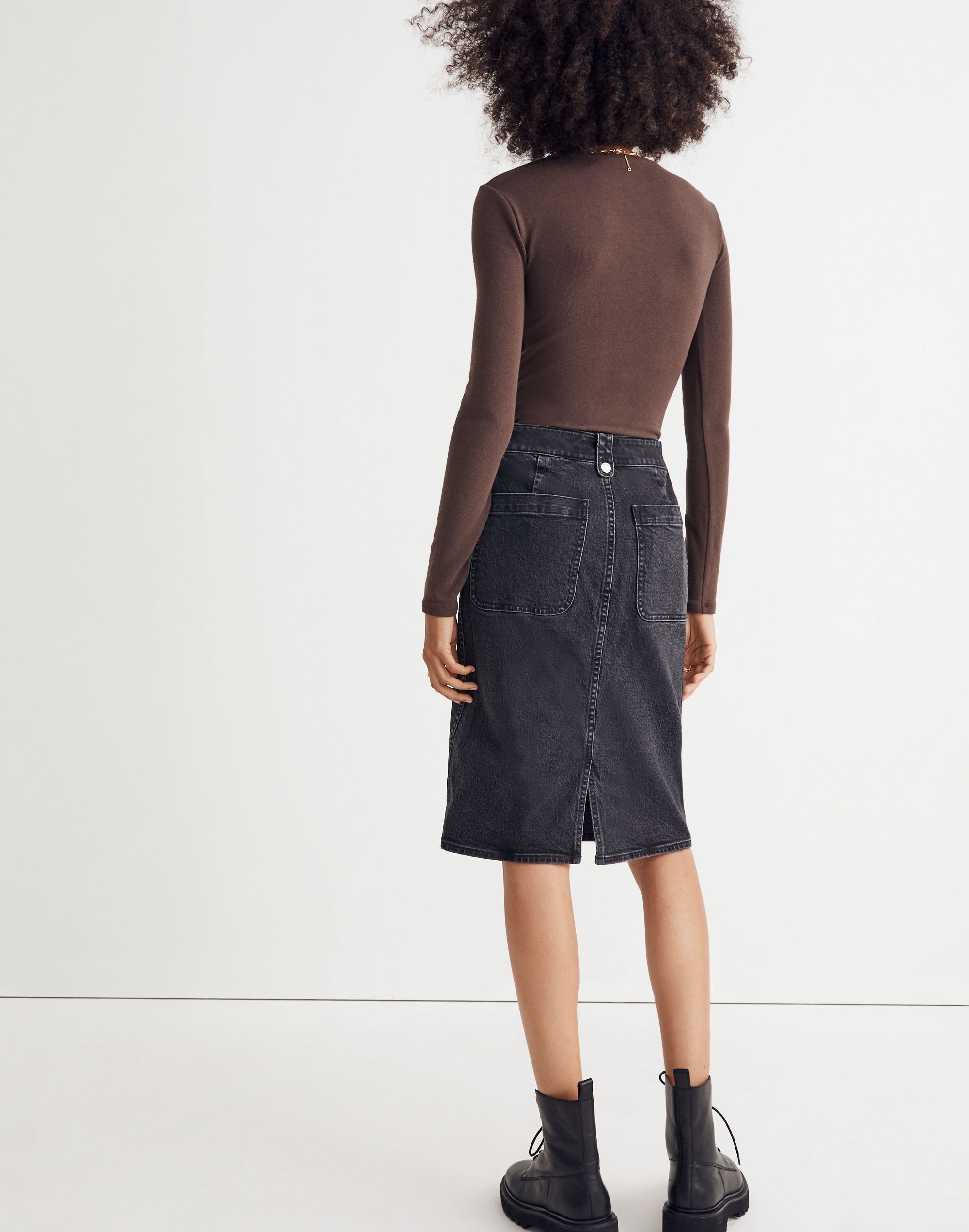 Denim High-Waist Straight Midi Skirt in Euston Wash: Workwear Edition