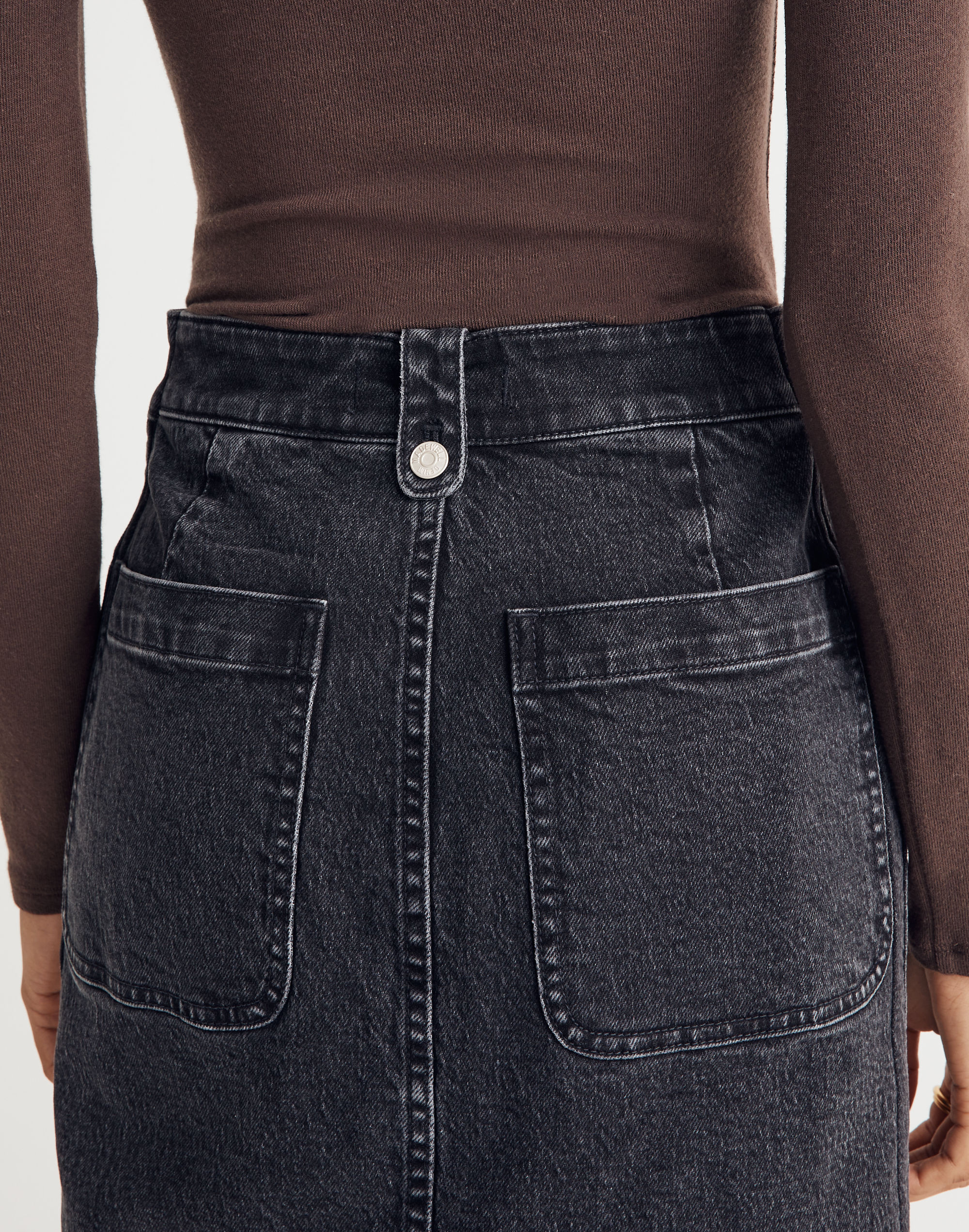 Denim High-Waist Straight Midi Skirt in Euston Wash: Workwear Edition