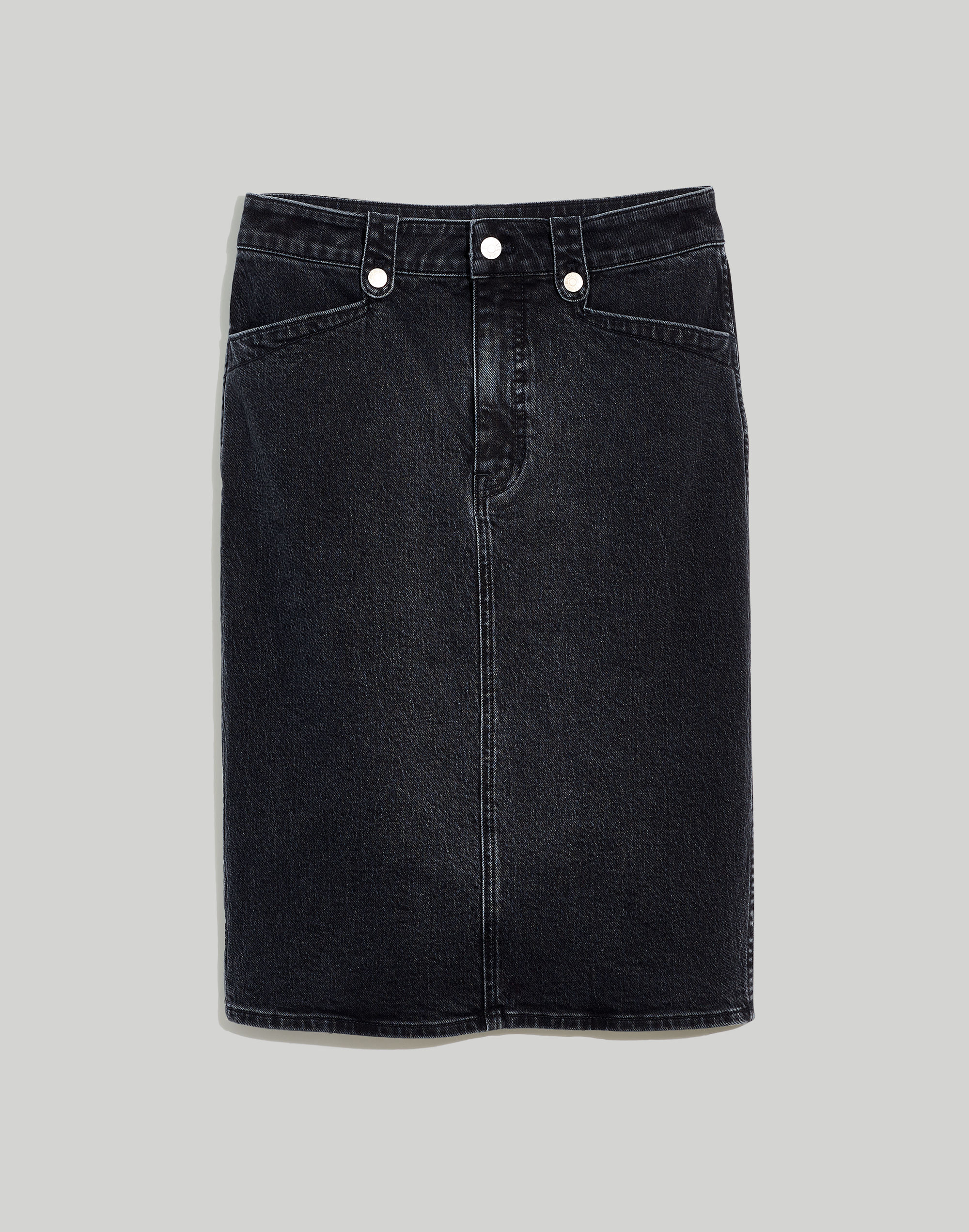 Denim High-Waist Straight Midi Skirt in Euston Wash: Workwear Edition