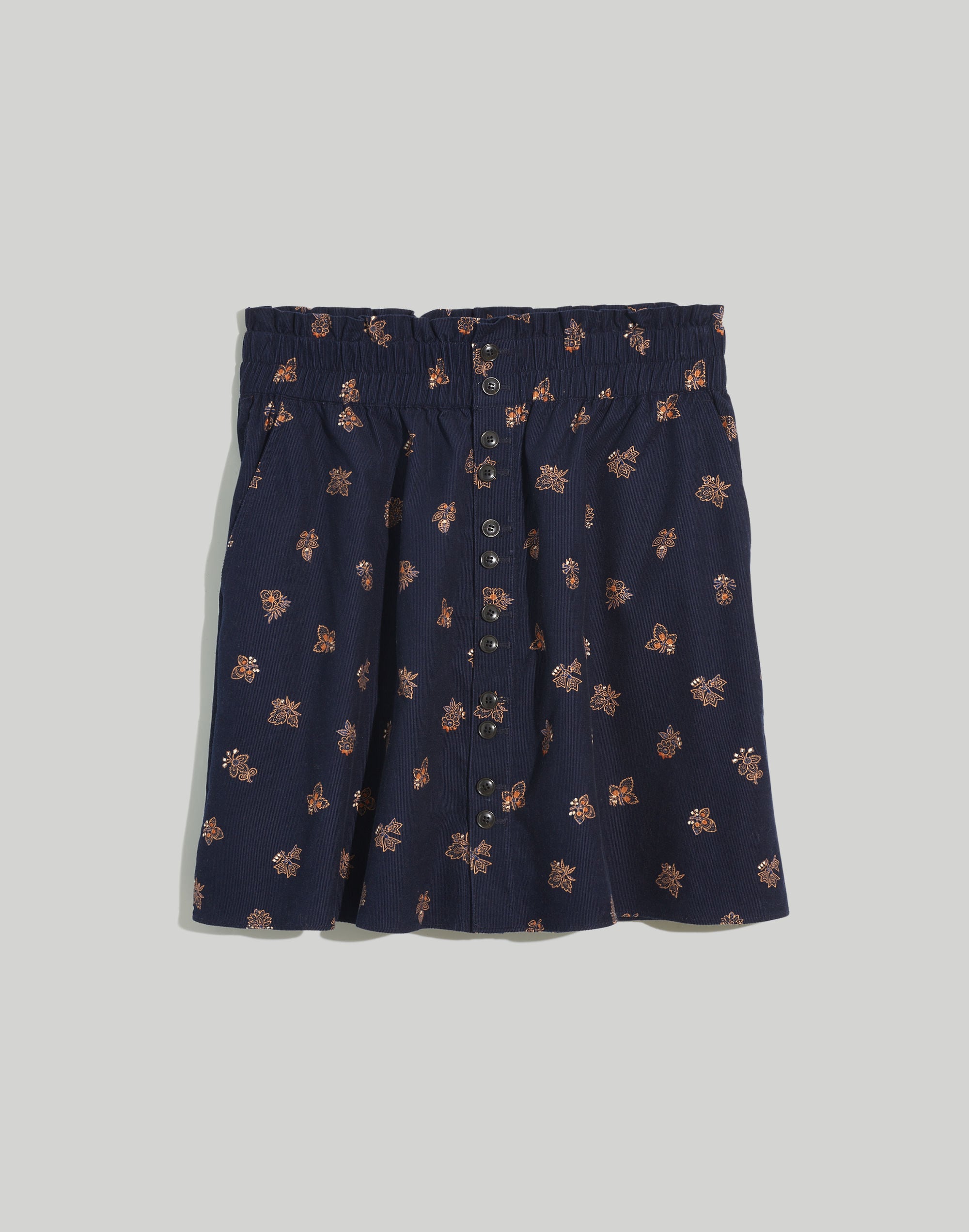 Paperbag Button-Front Mini Skirt in Baby Corduroy