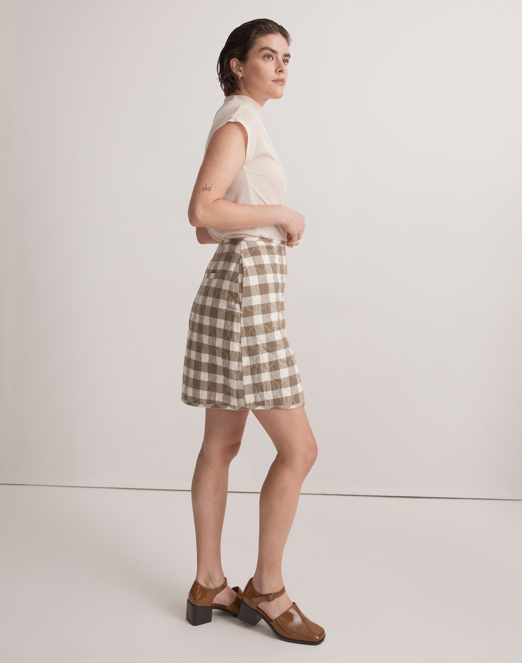 Quilted Flannel Mini Skirt in Gingham Check
