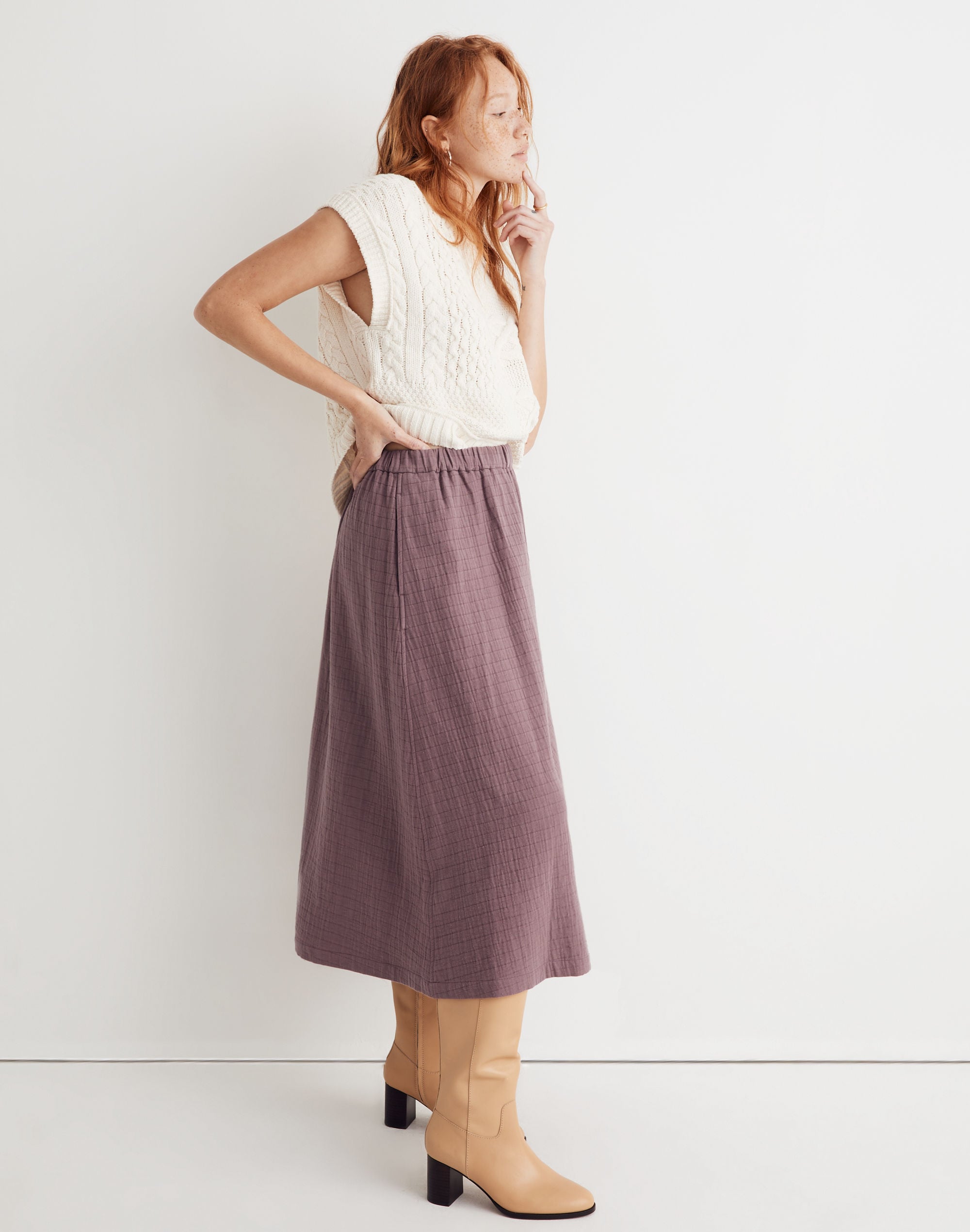 Quilted Jacquard A-Line Midi Skirt