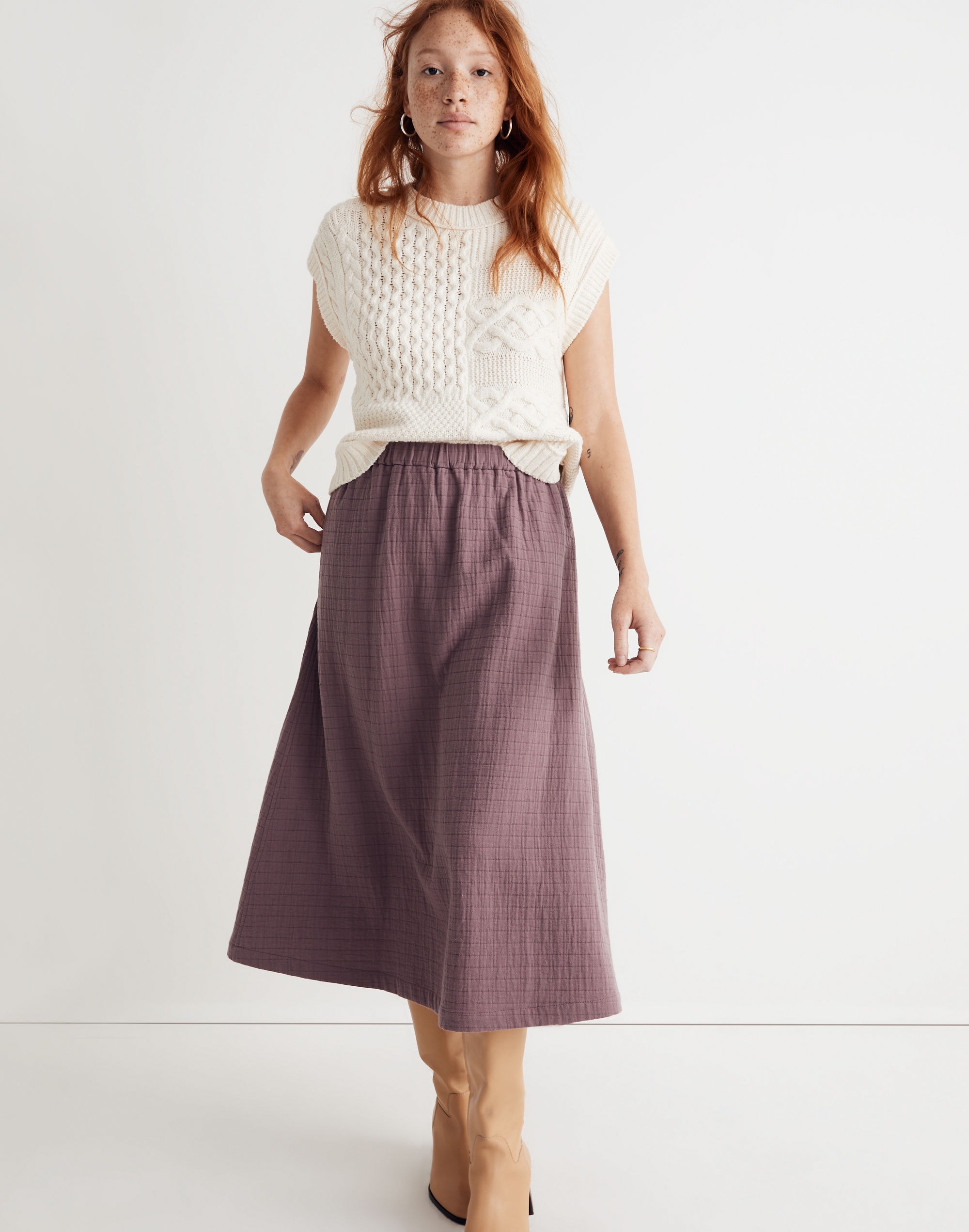 Quilted Jacquard A-Line Midi Skirt