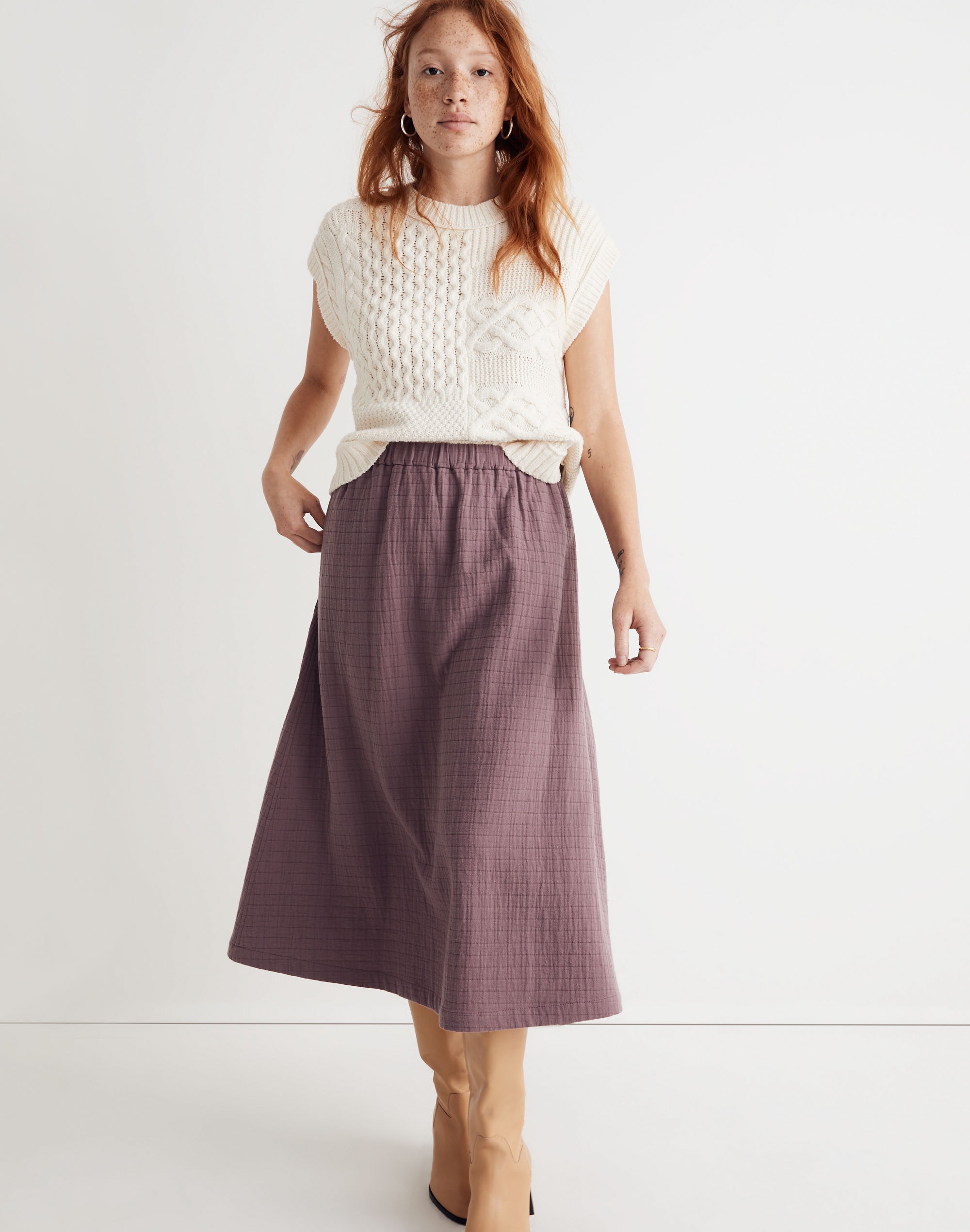 quilted jacquard a-line midi skirt
