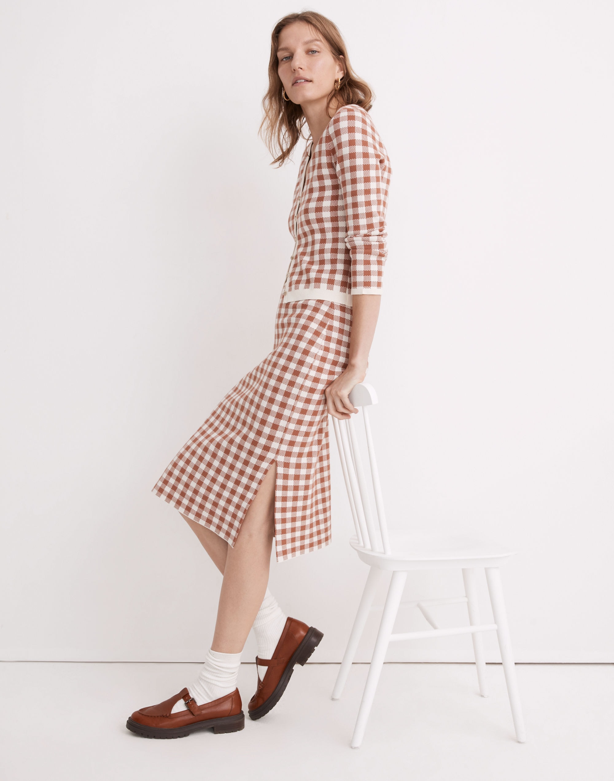 Gingham Midi Sweater Skirt