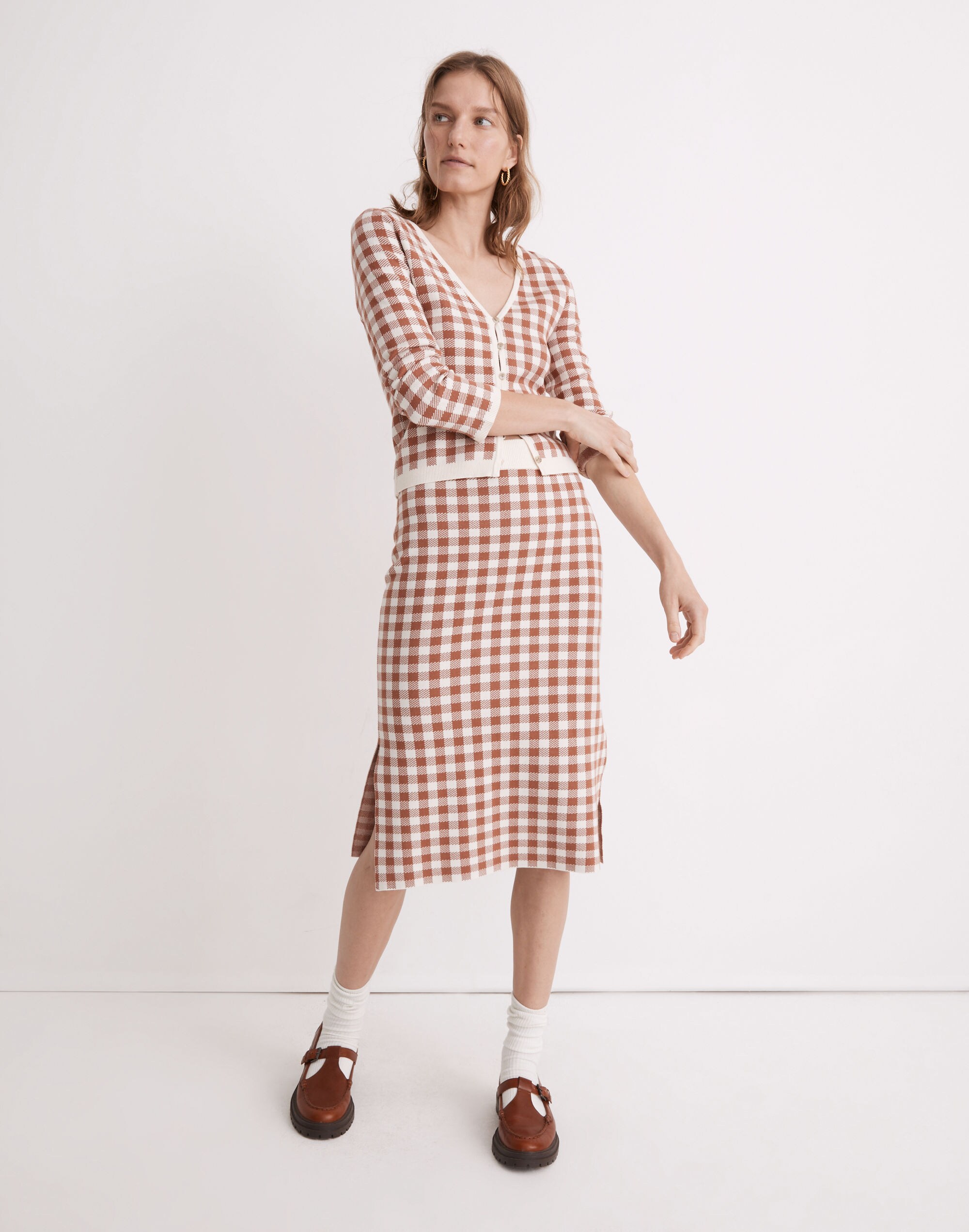 Gingham Midi Sweater Skirt