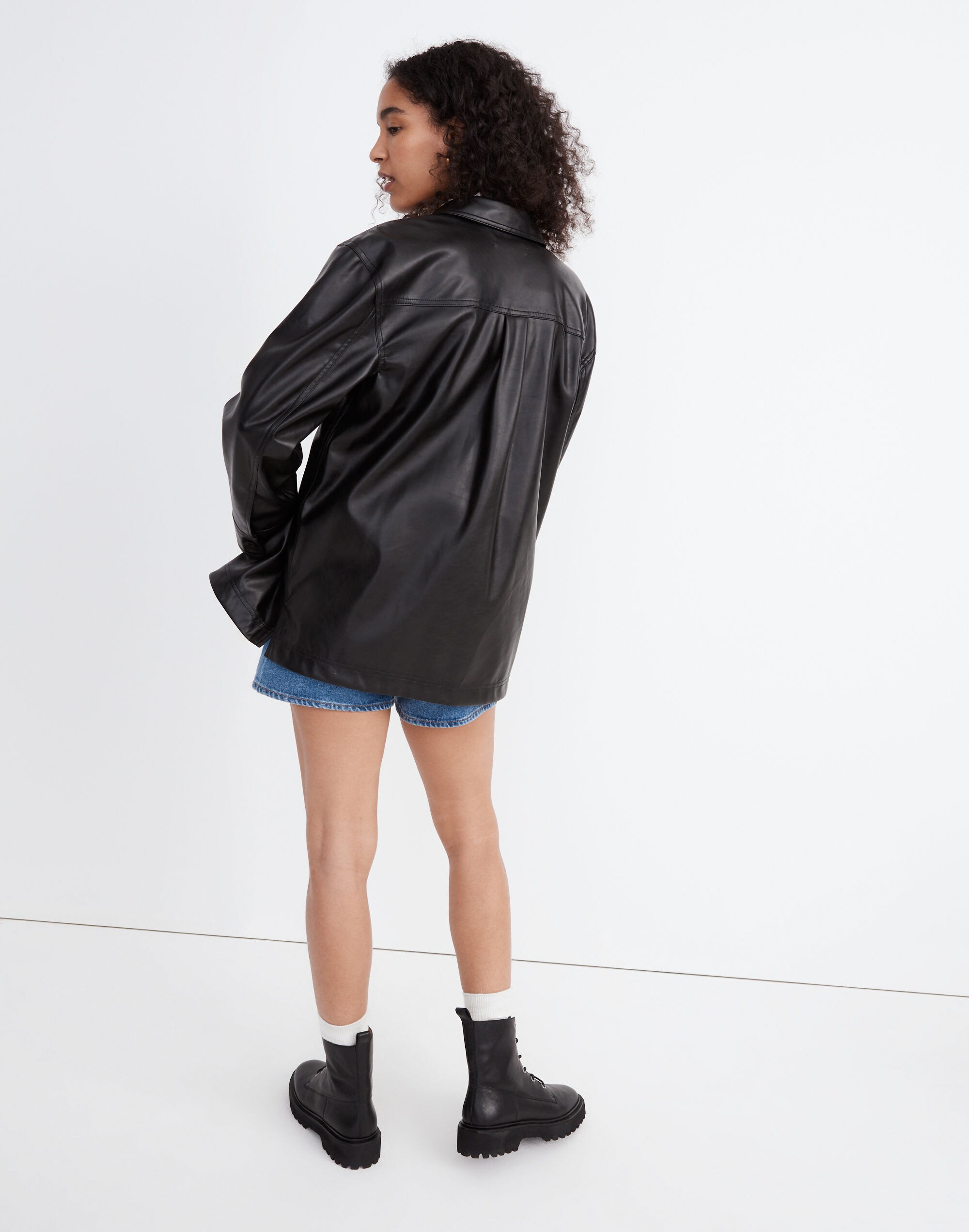 Faux Leather Oversized Shirt-Jacket