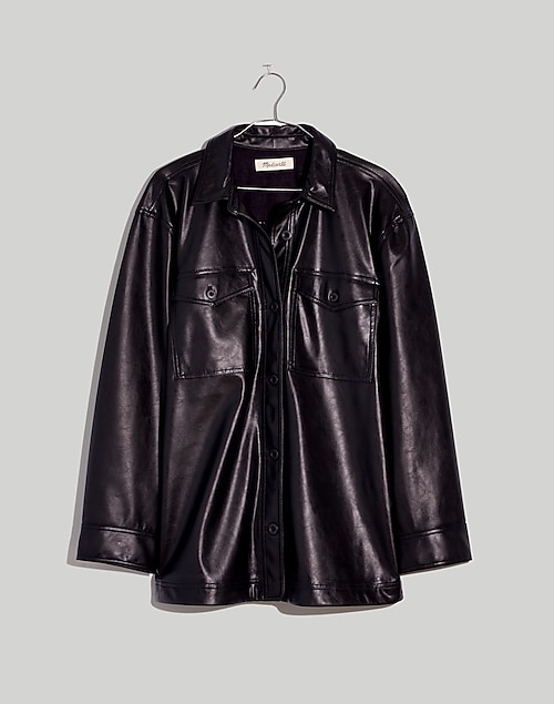 Button Down Vegan Leather Jacket - Black