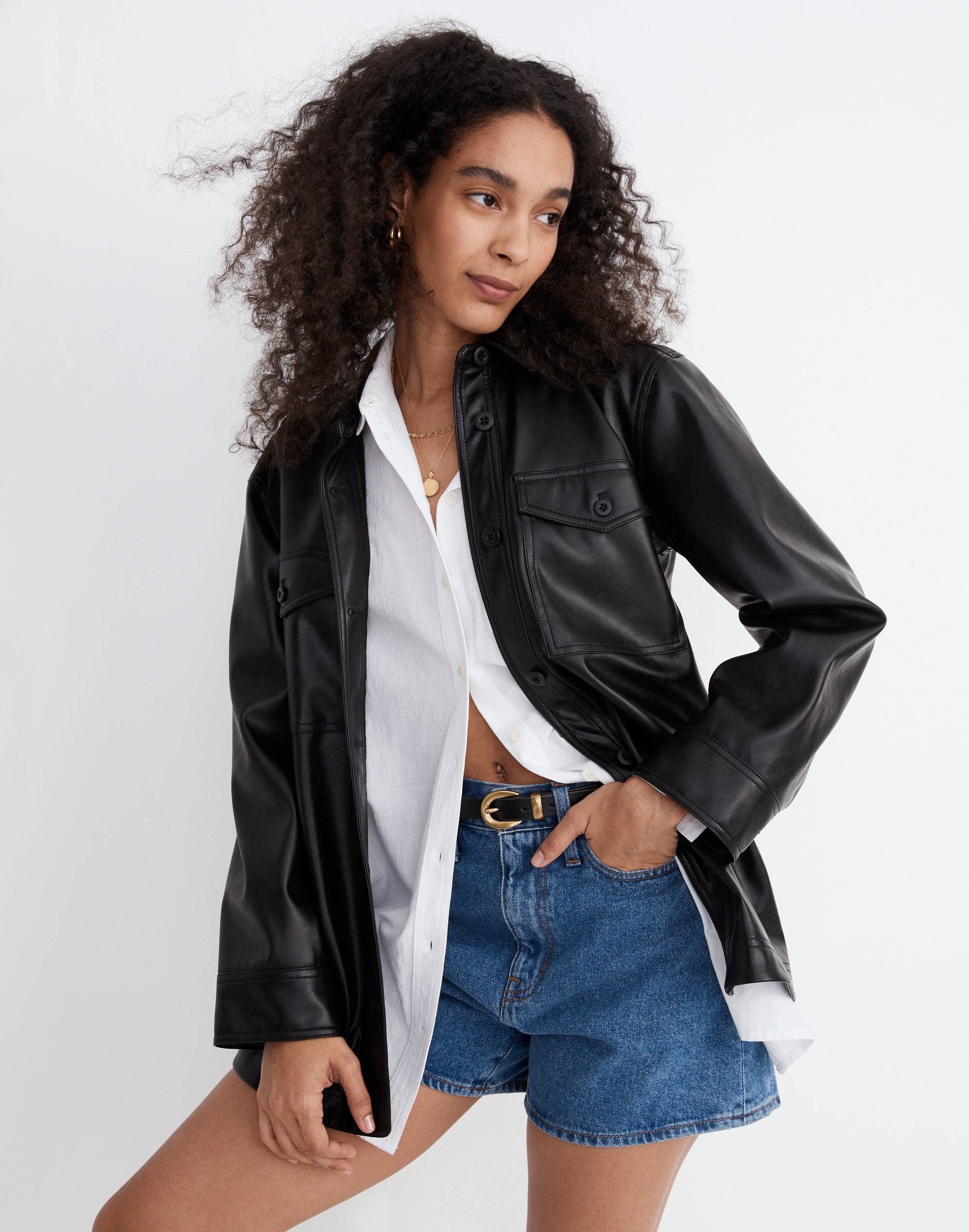 Faux Leather Oversized Shirt-Jacket