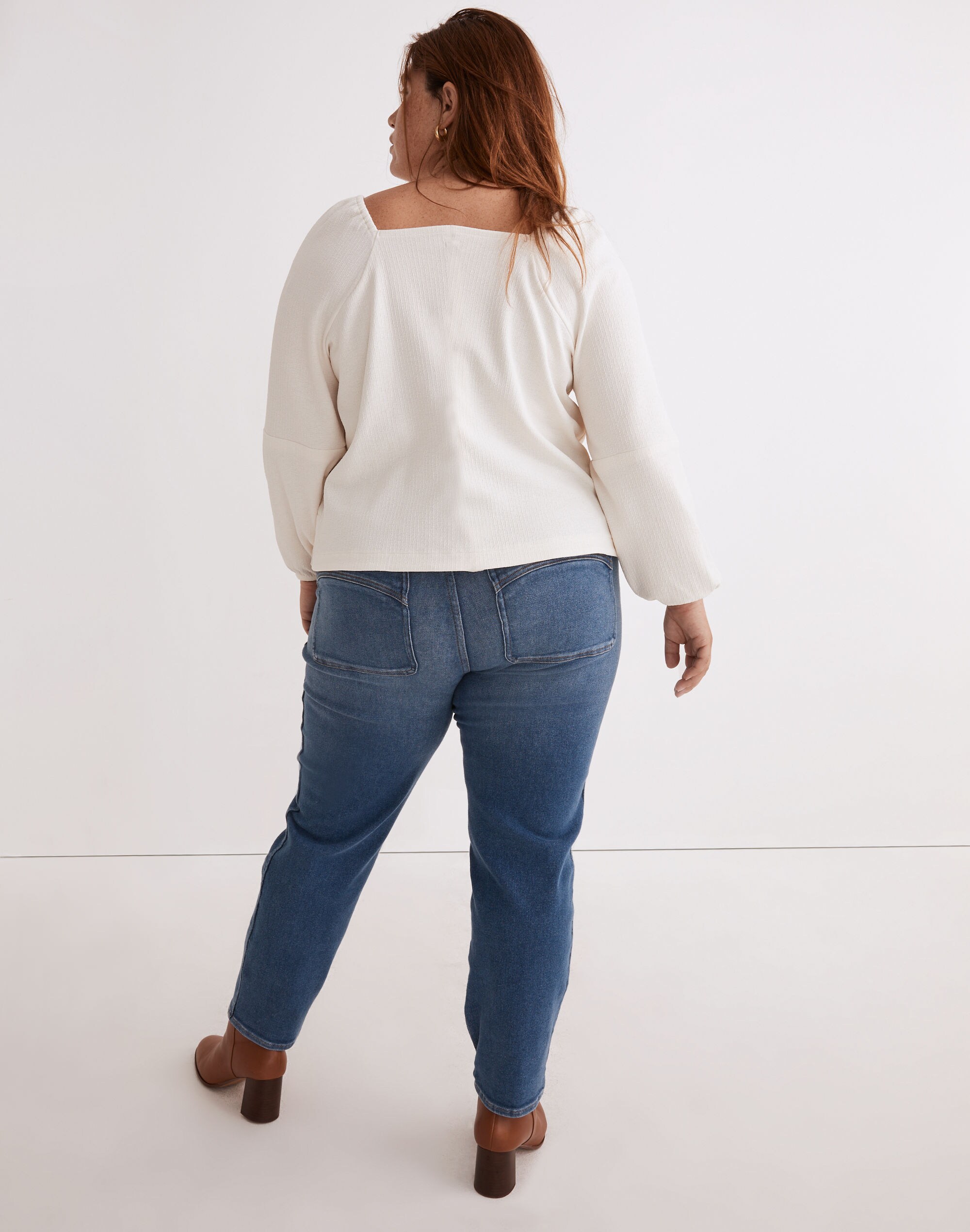 Plus Crepe Square-Neck Puff-Sleeve Top