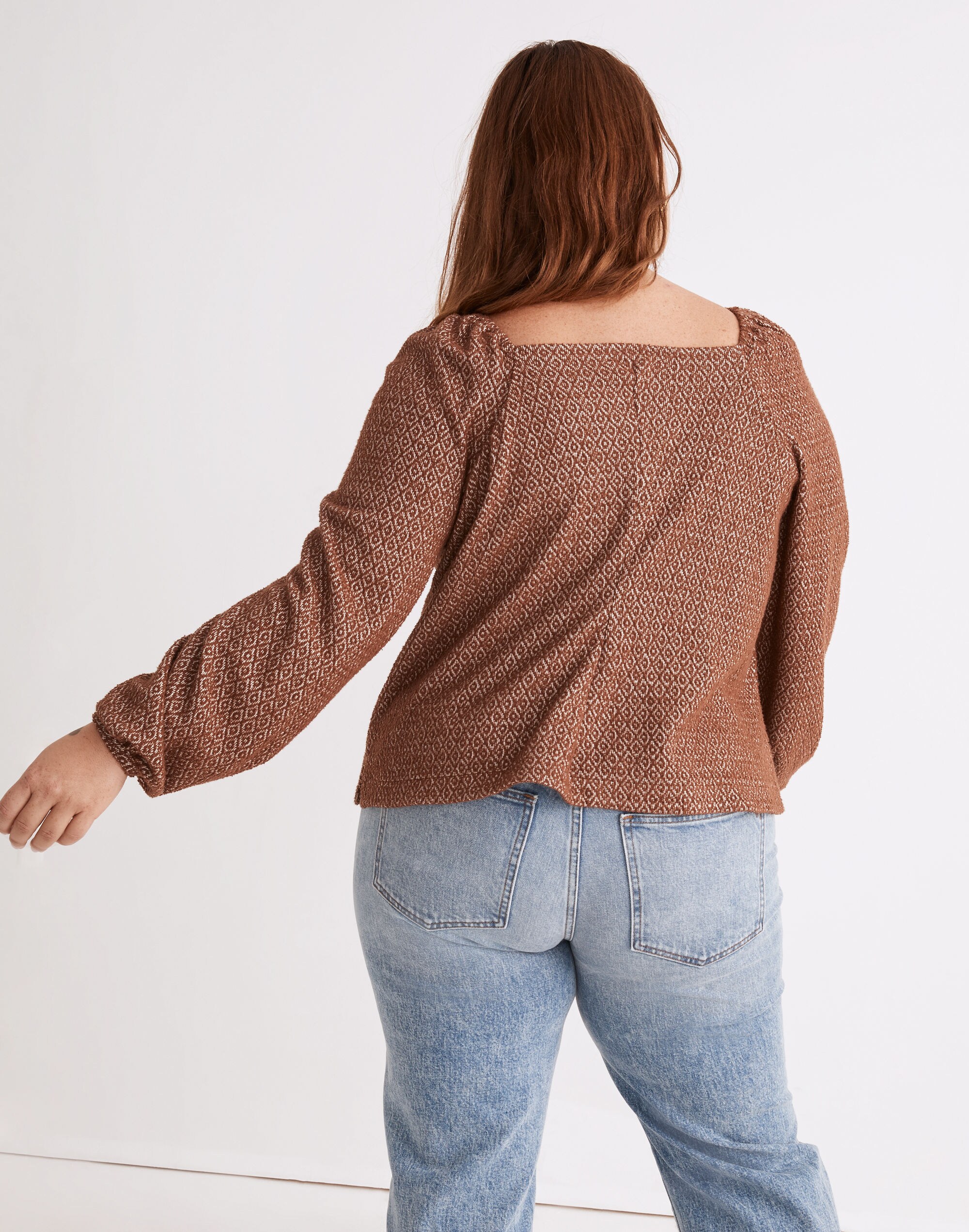 Plus Jacquard Puff-Sleeve Crop Top