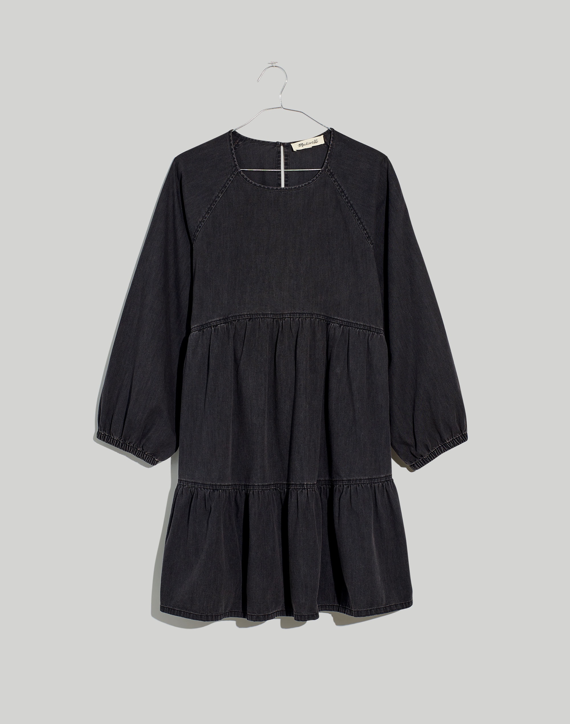 Denim Raglan-Sleeve Mini Dress in Lunar Wash