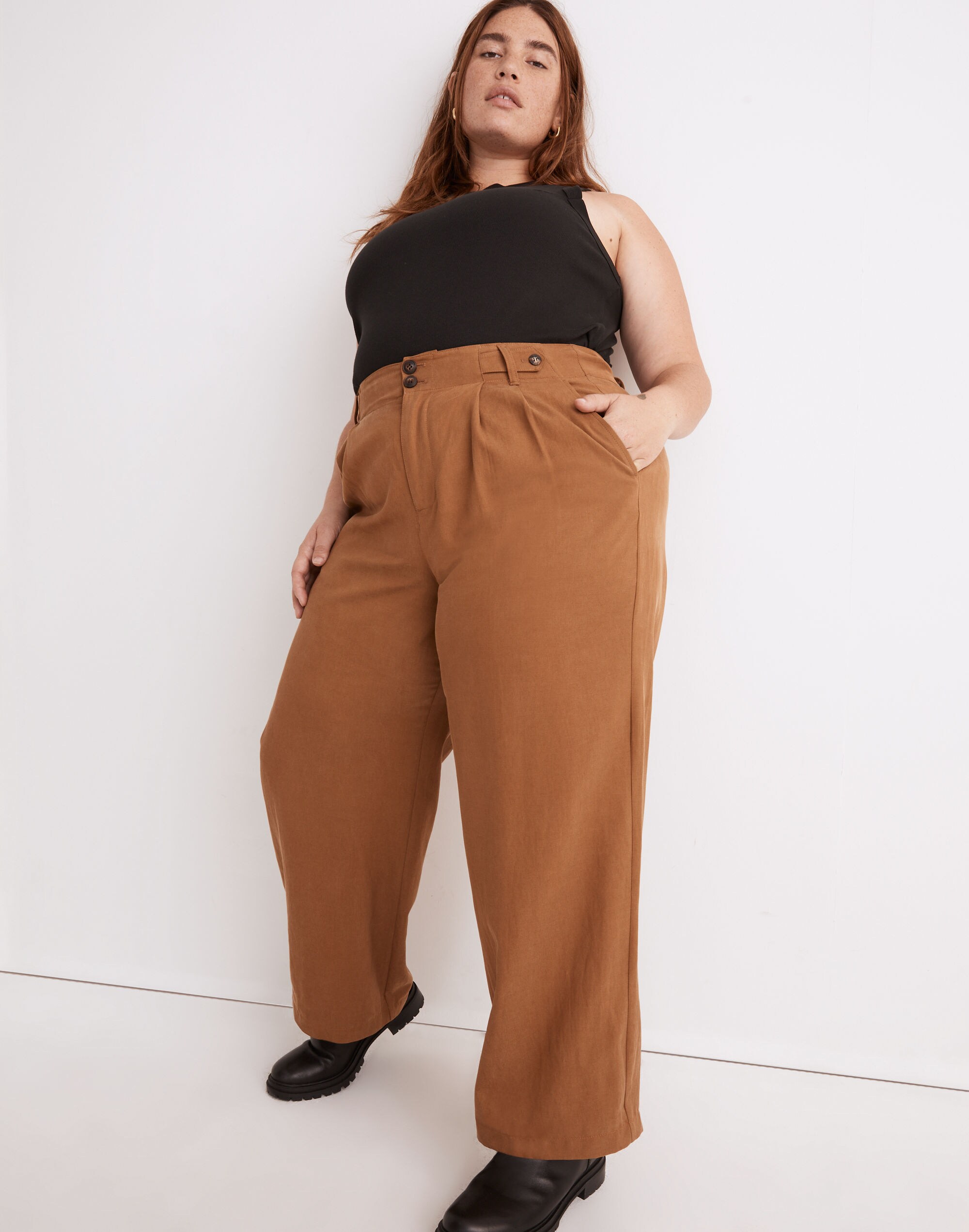 The Plus Harlow Wide-Leg Pant in Drapey Twill