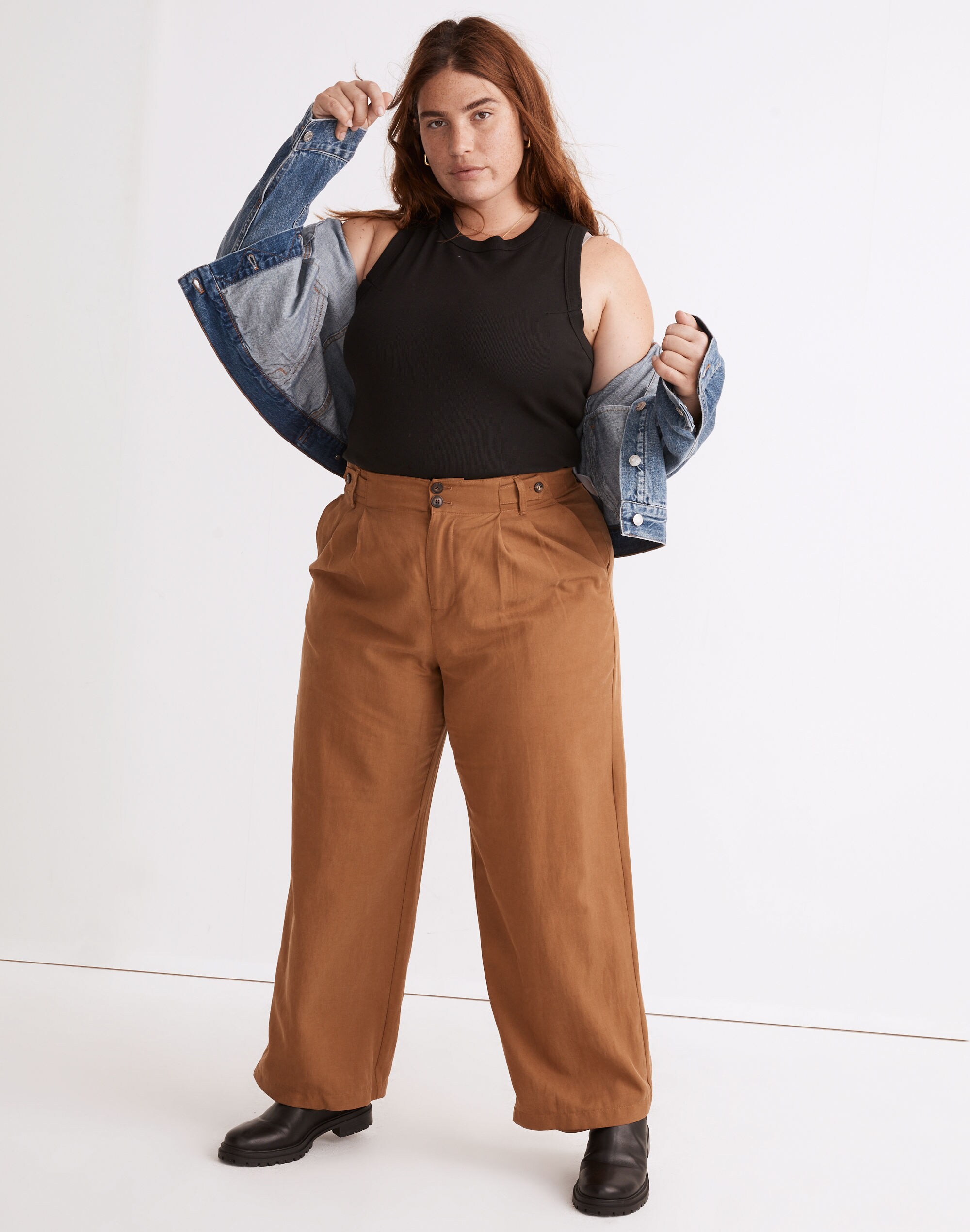 The Plus Harlow Wide-Leg Pant in Drapey Twill