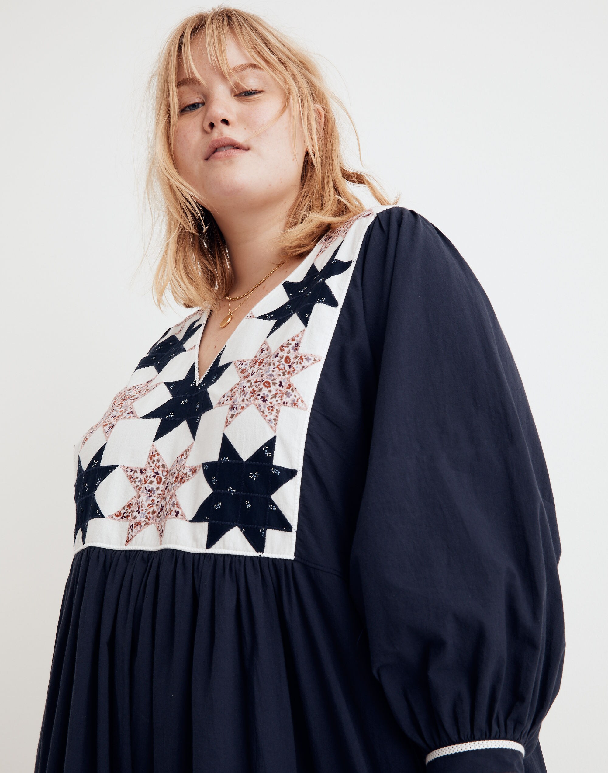 Plus Quilted Patchwork Midi Dress