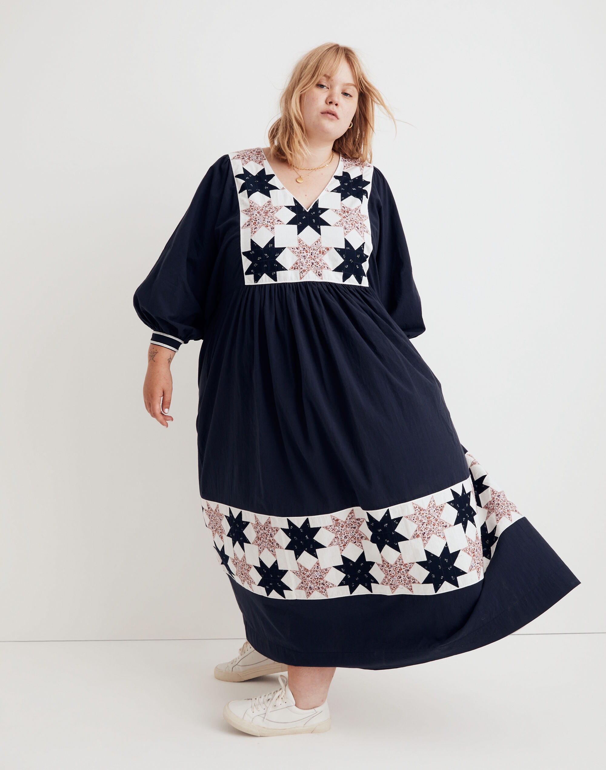 Plus Quilted Patchwork Midi Dress
