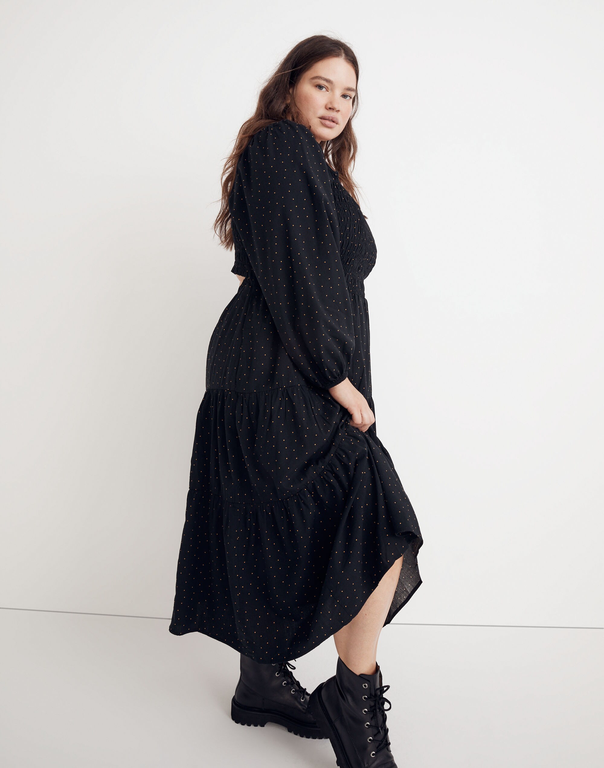 Plus Lucie Tiered Midi Dress in Dot