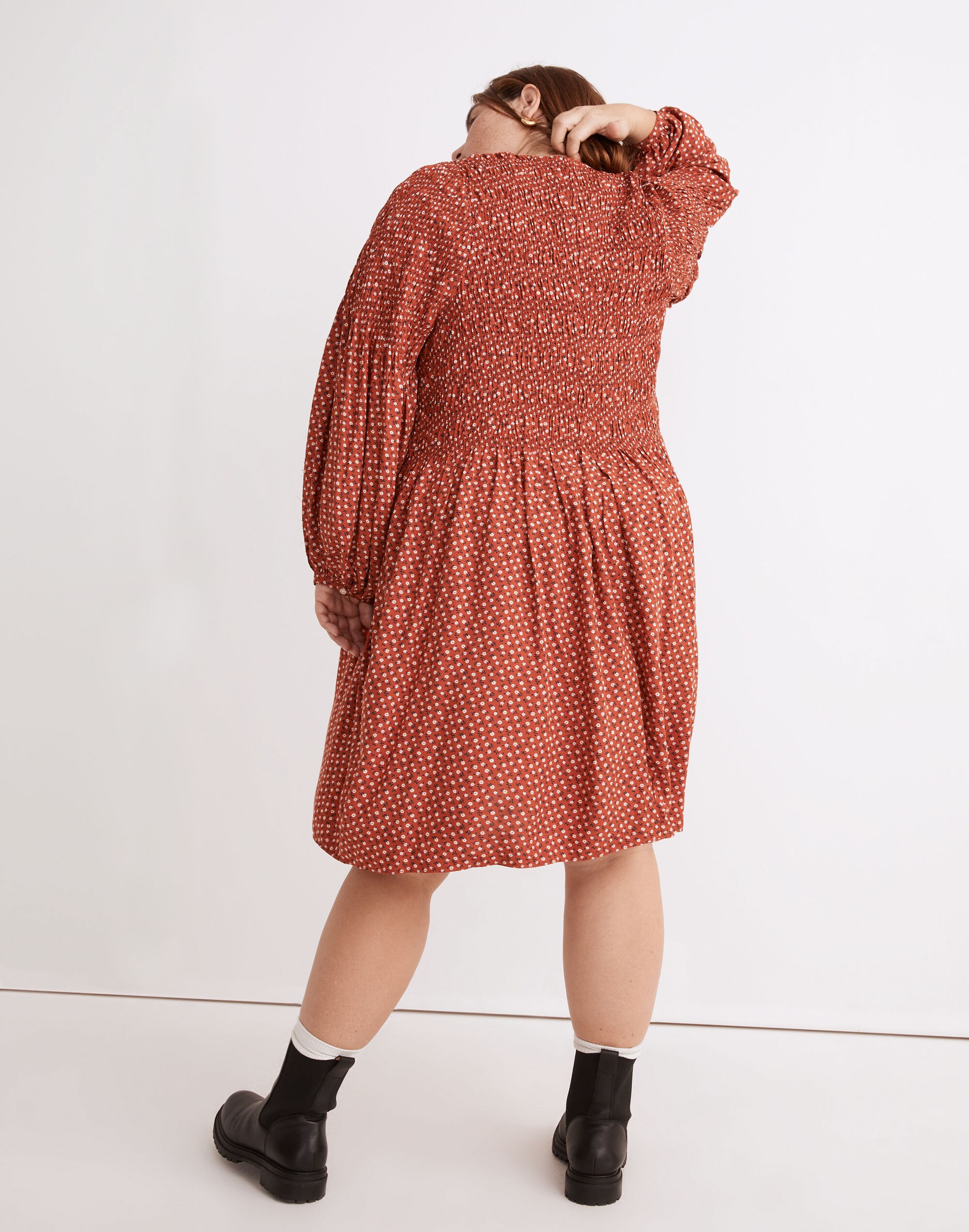 Plus Challis Button-Front Mini Dress in Tiny Daisy