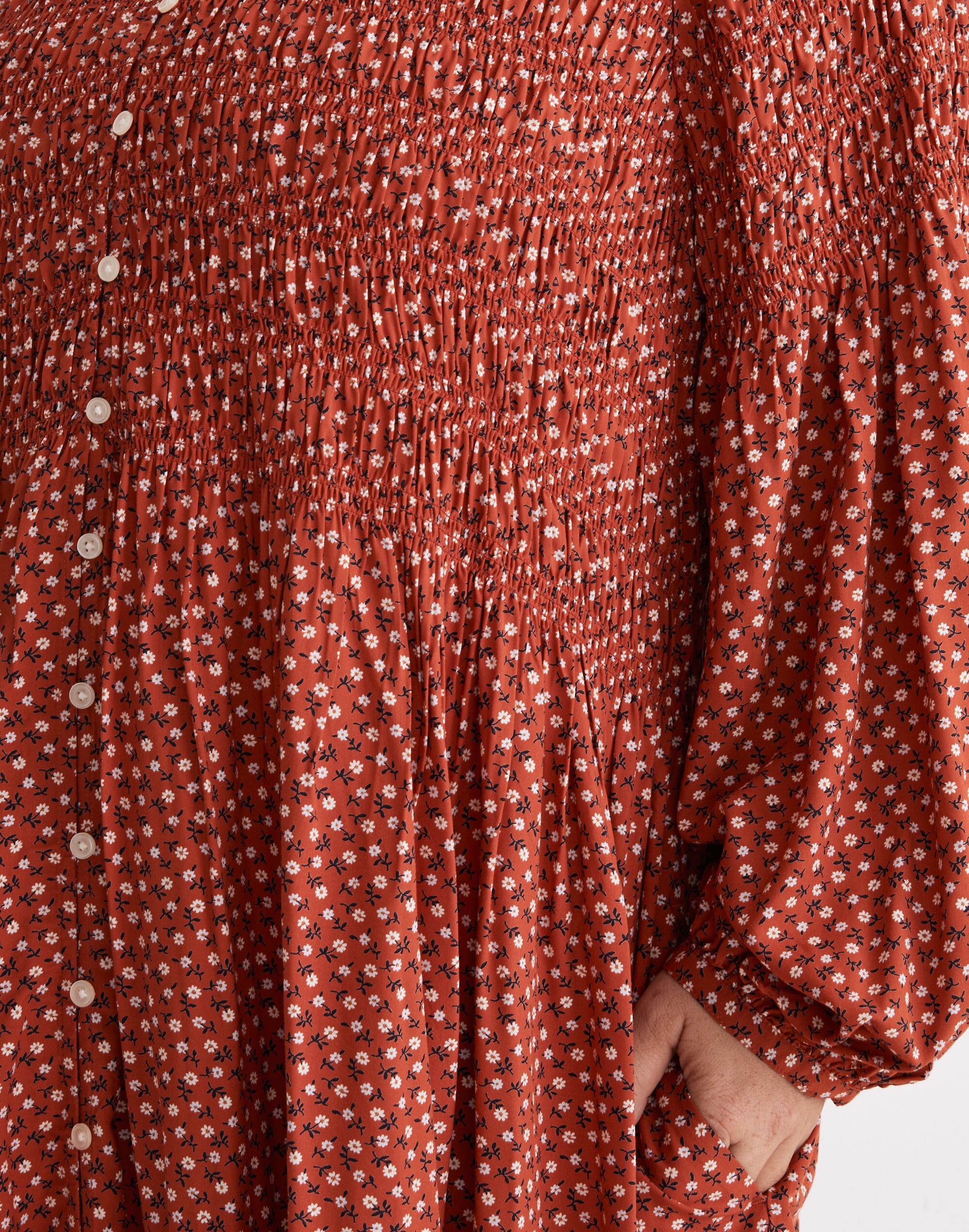 Plus Challis Button-Front Mini Dress in Tiny Daisy