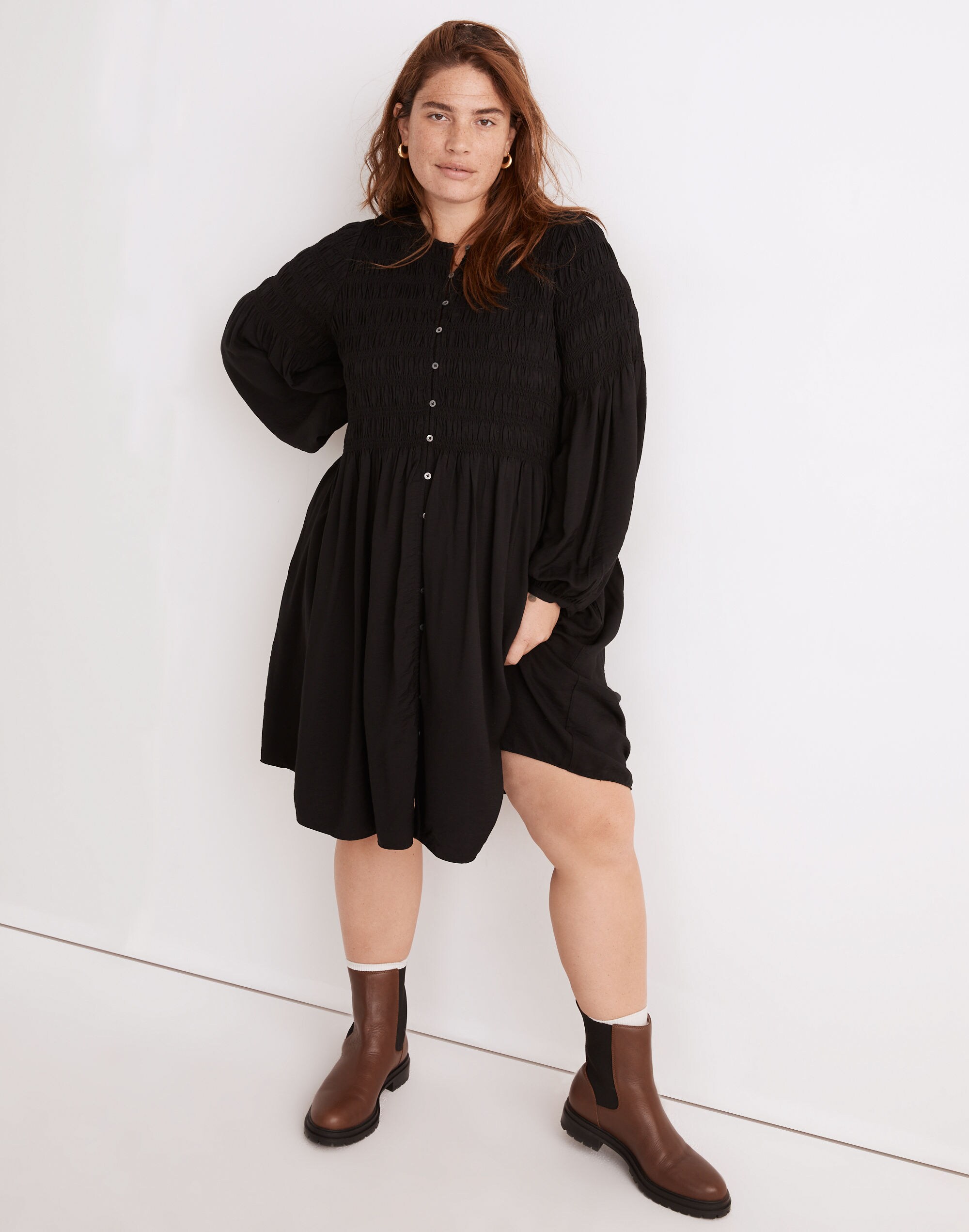 Plus Button-Front Mini Dress