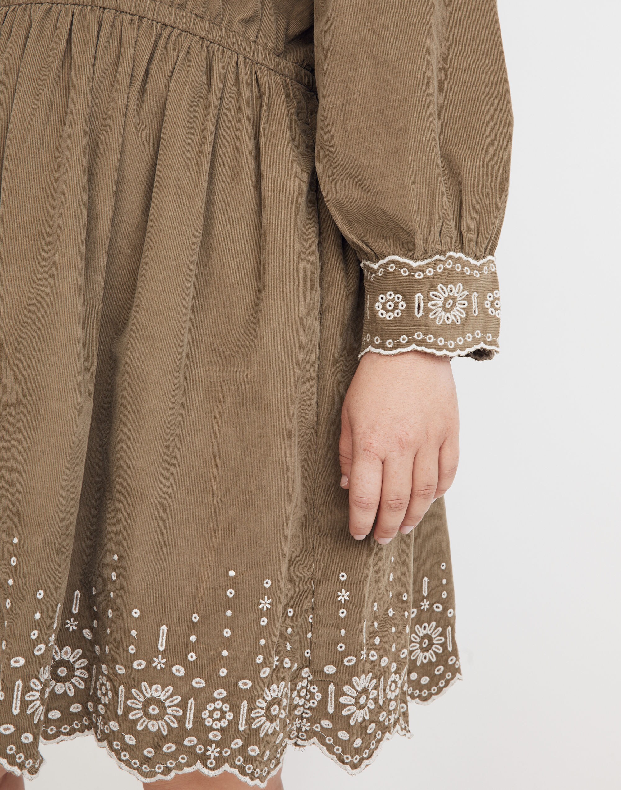 Plus Embroidered Corduroy Square-Neck Mini Dress