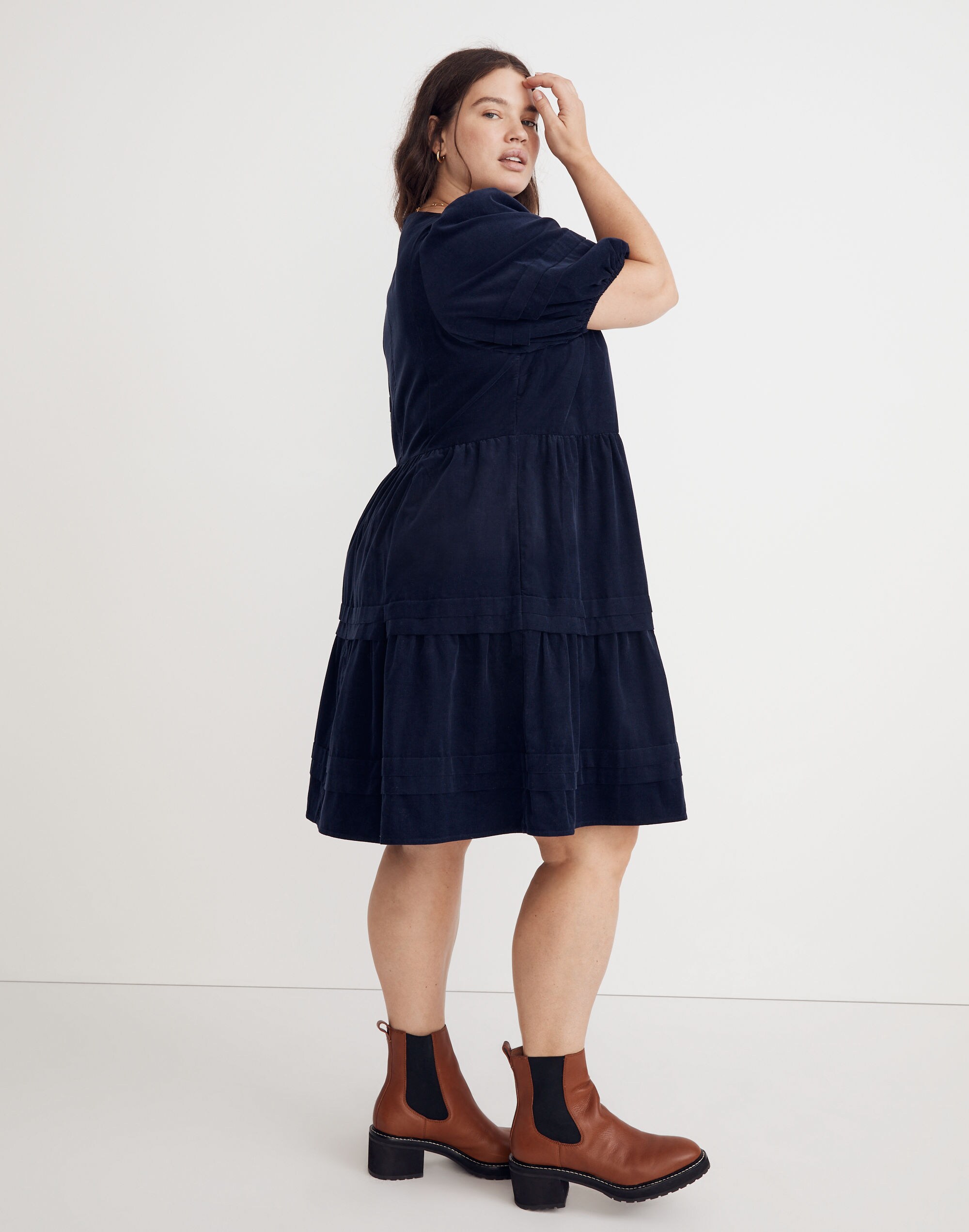 Plus Corduroy Tiered Mini Dress