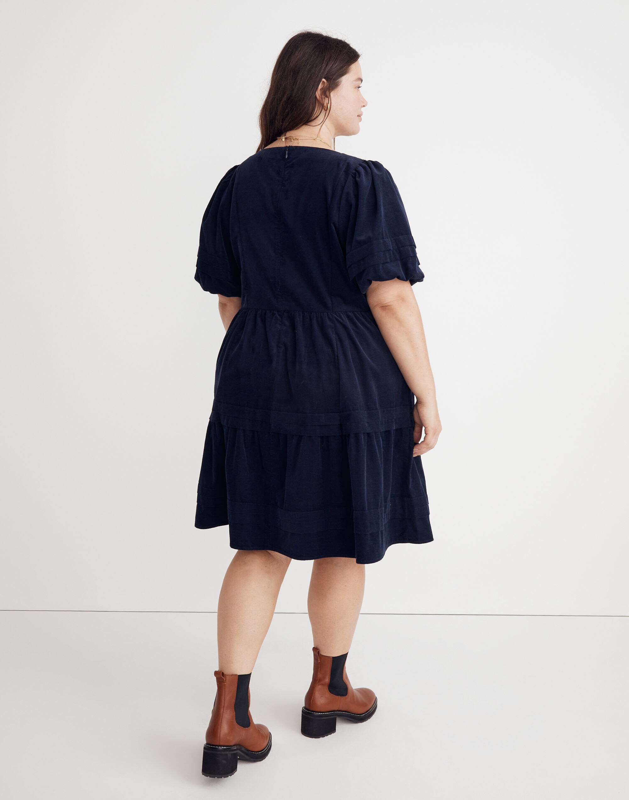 Plus Corduroy Tiered Mini Dress