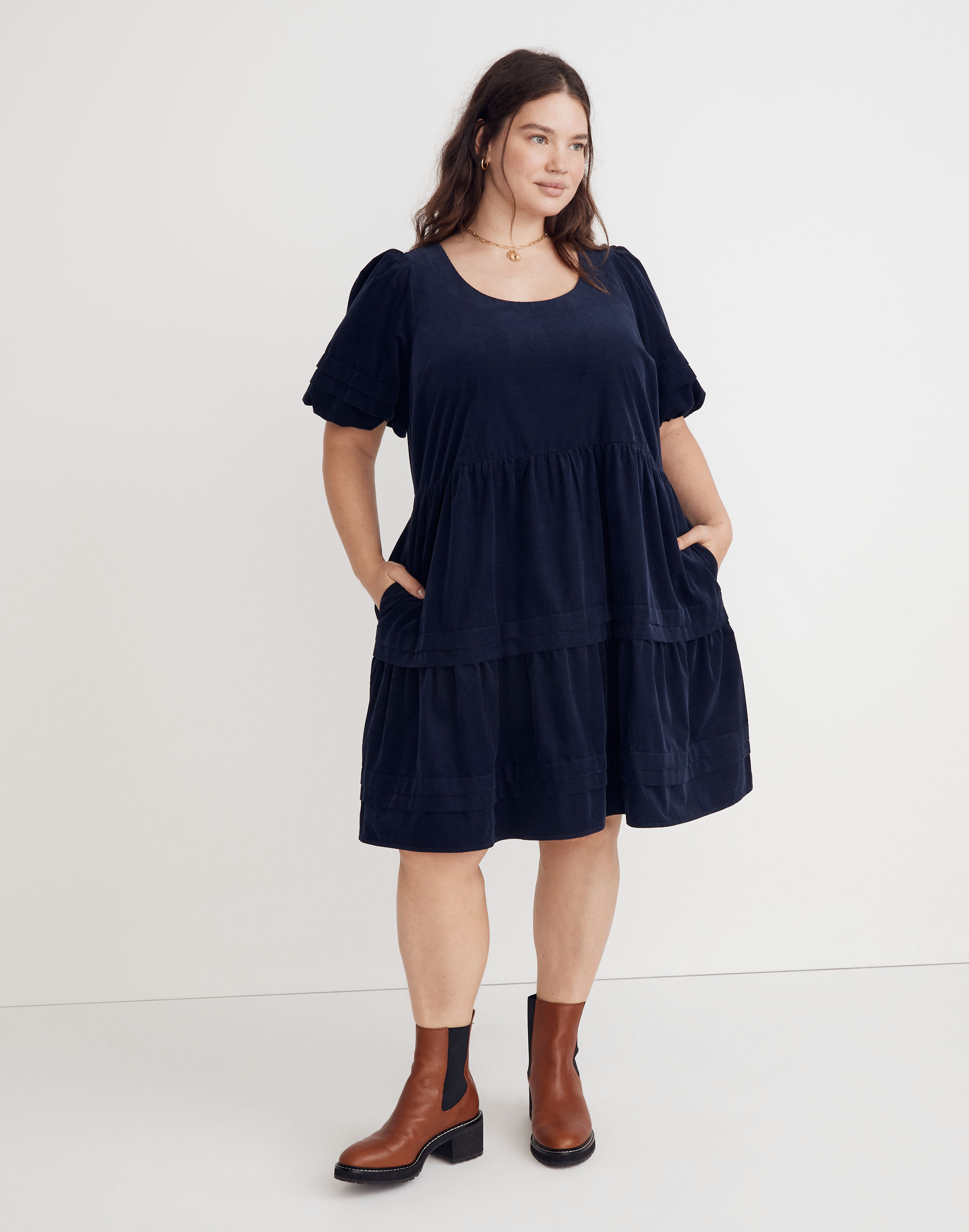 Plus Corduroy Tiered Mini Dress